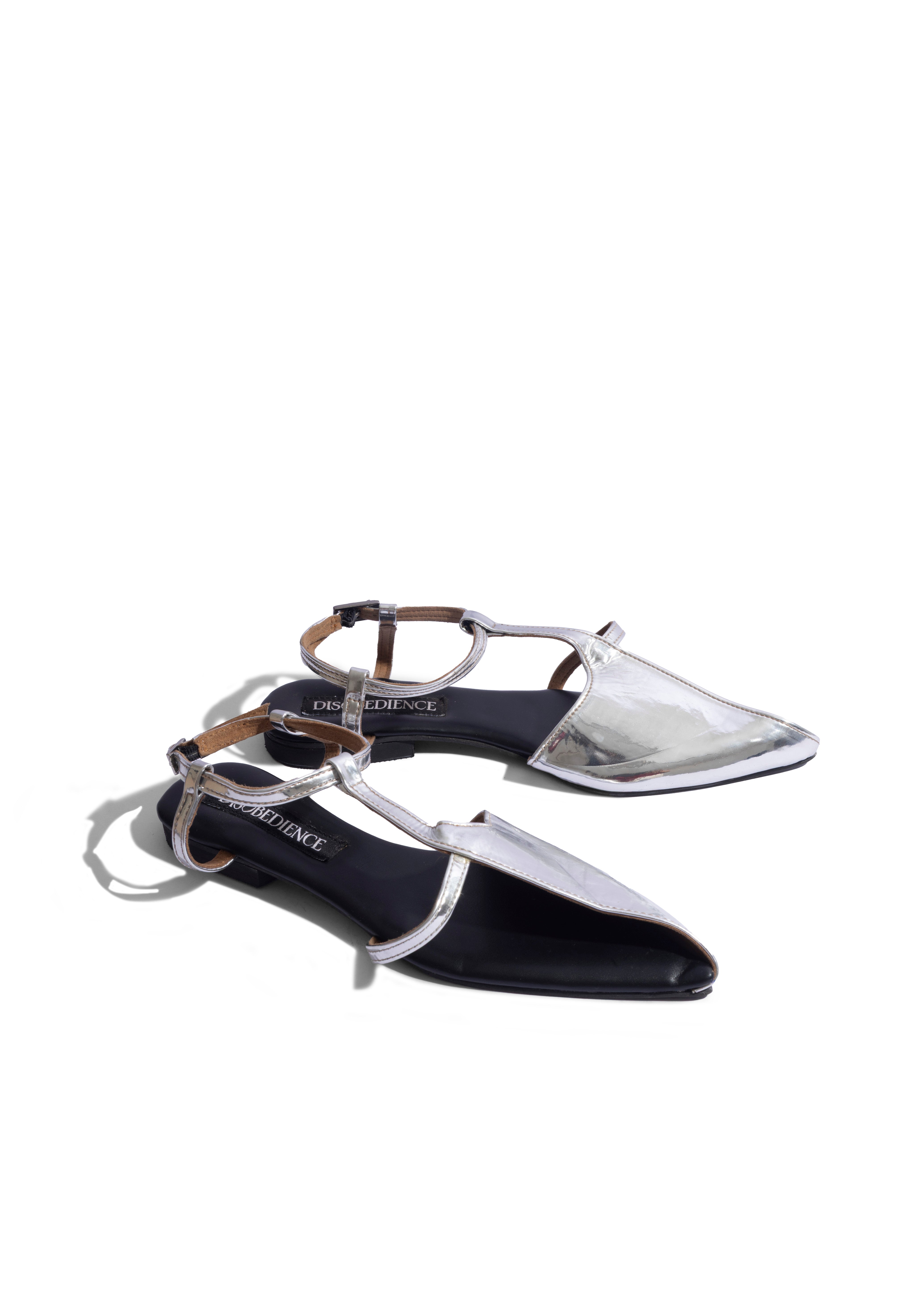 Aura Metallic T-bar Flats Silver