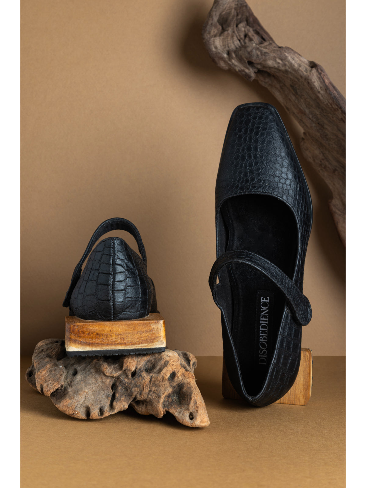 Black Plant Leather & Wooden Box Heel