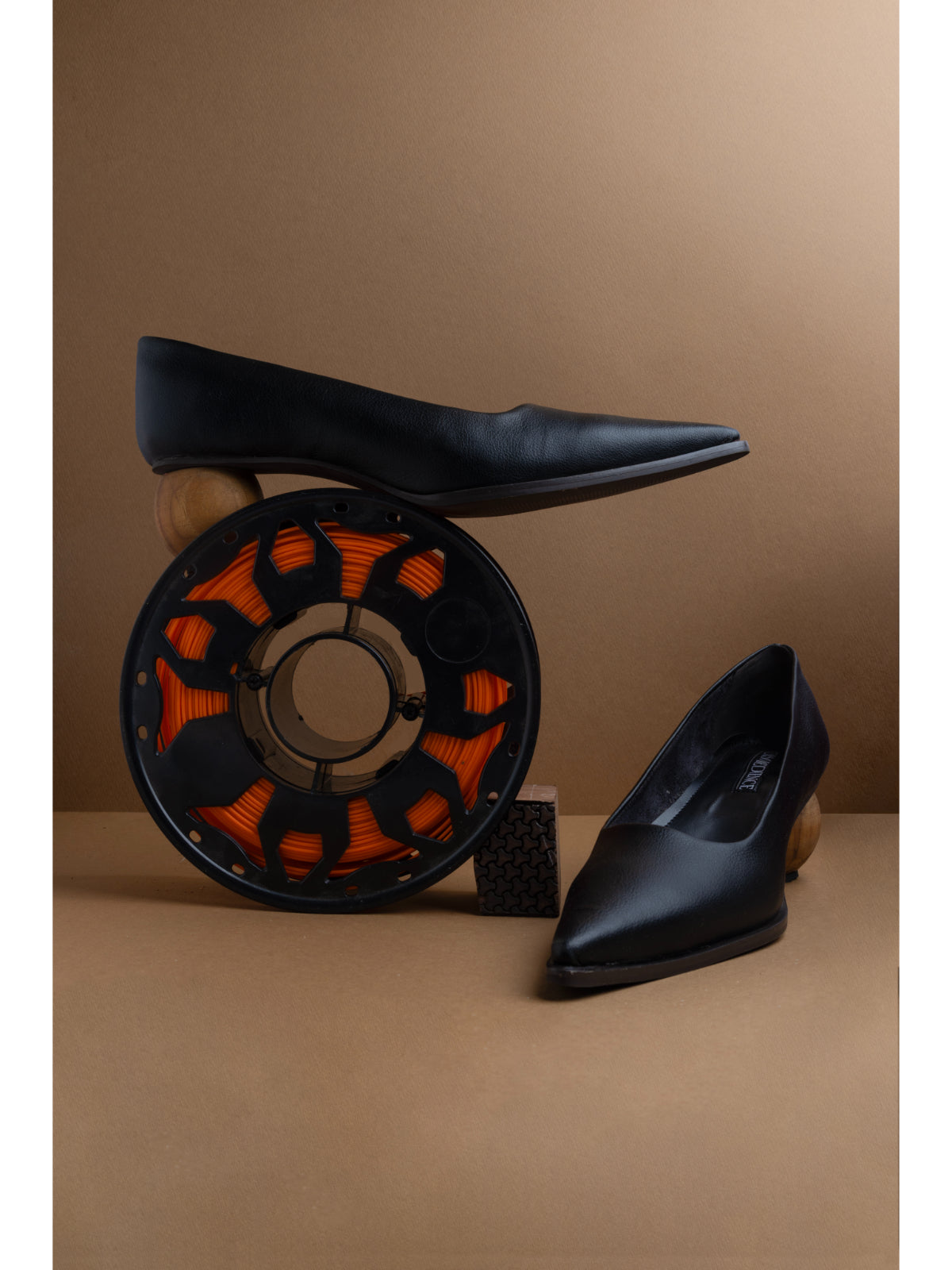Smoky Black Plant Leather Pump with Spherical Wooden Heel