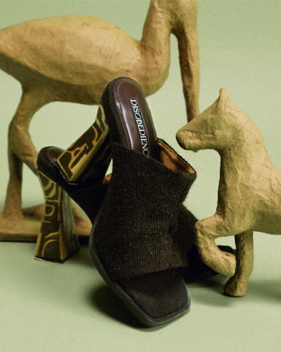 Sculptural, Open-Toe Mule with Handpainted Heel