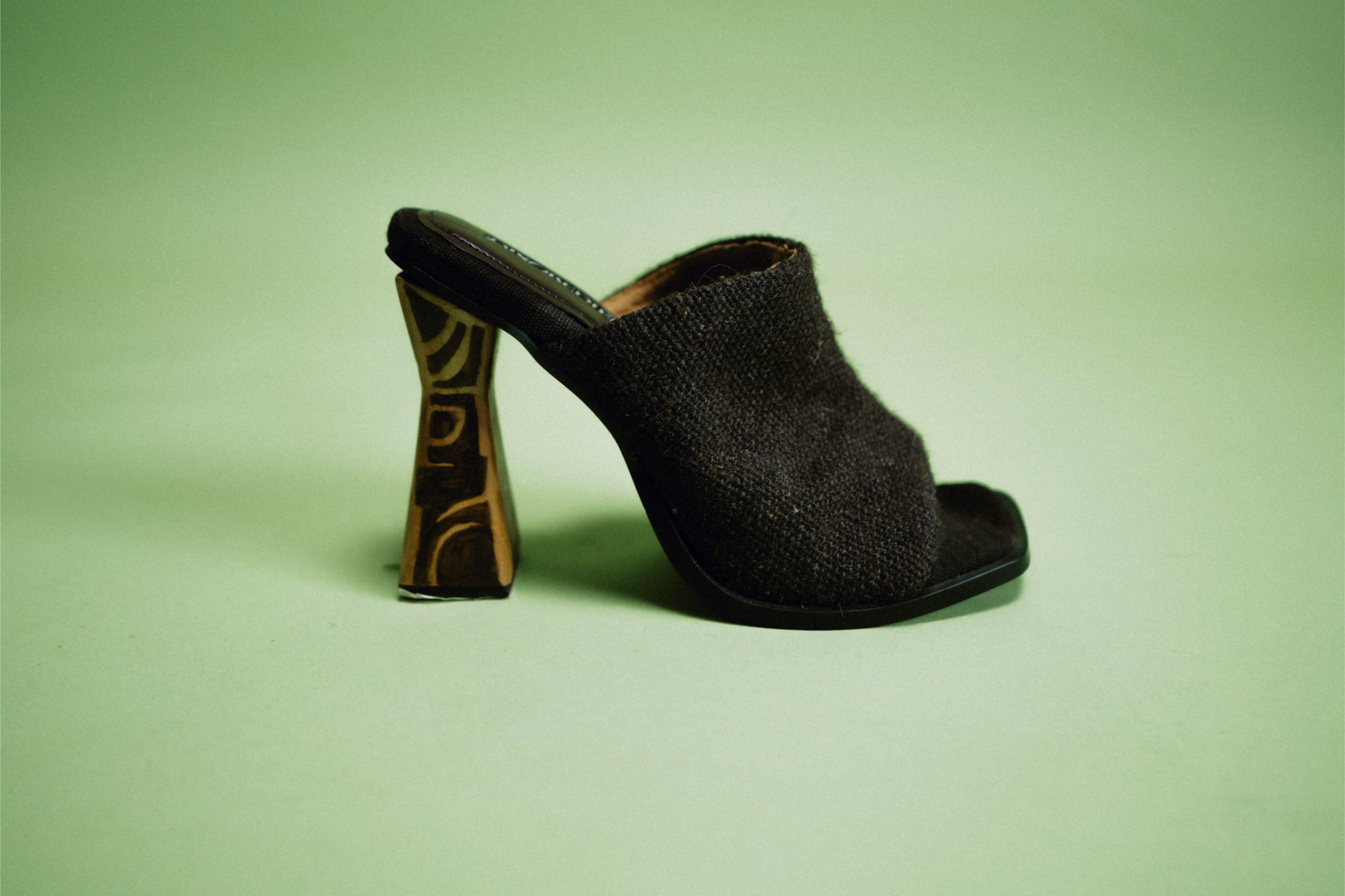 Sculptural, Open-Toe Mule with Handpainted Heel