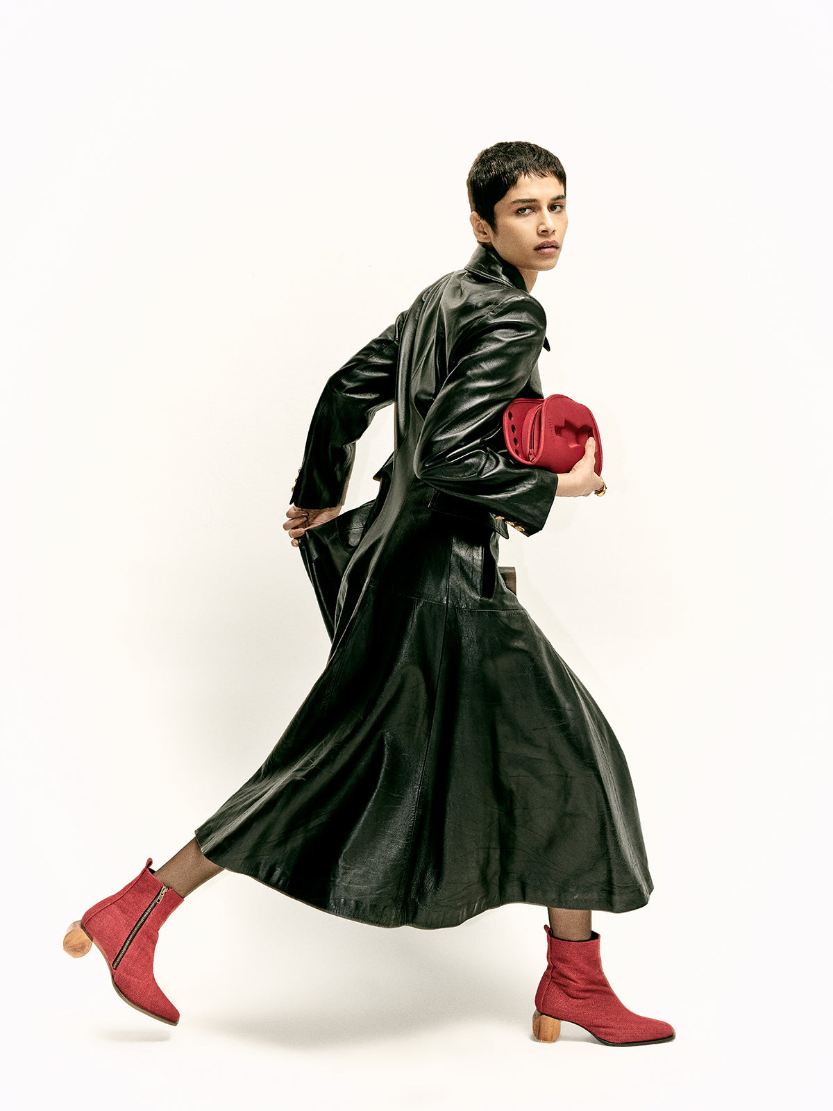 Blood Red Humble Jute & Wooden Circular Heel Ankle Boot