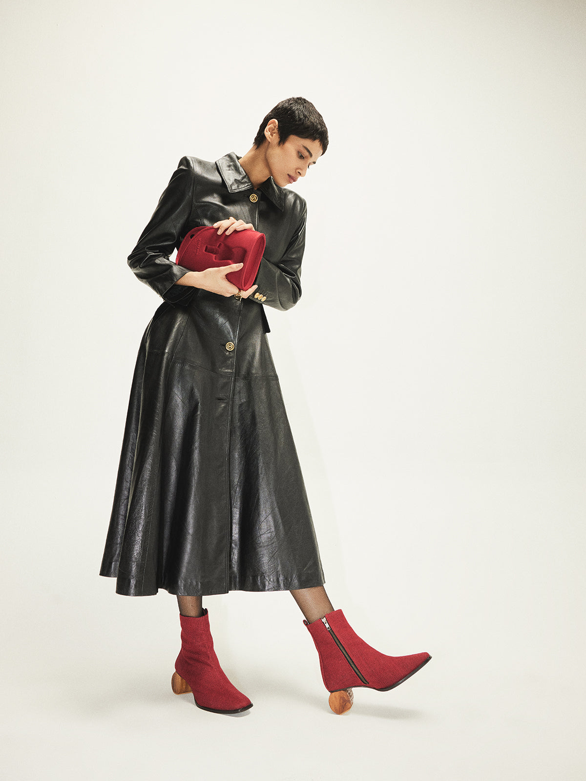 Blood Red Humble Jute & Wooden Circular Heel Ankle Boot