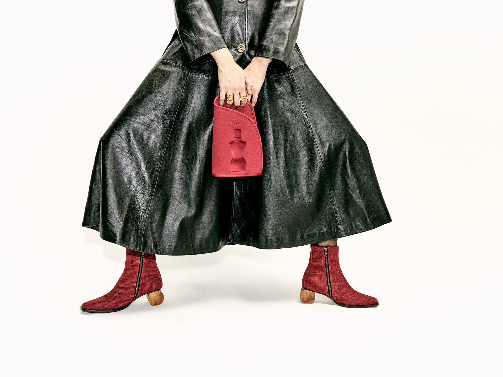 Blood Red Humble Jute & Wooden Circular Heel Ankle Boot