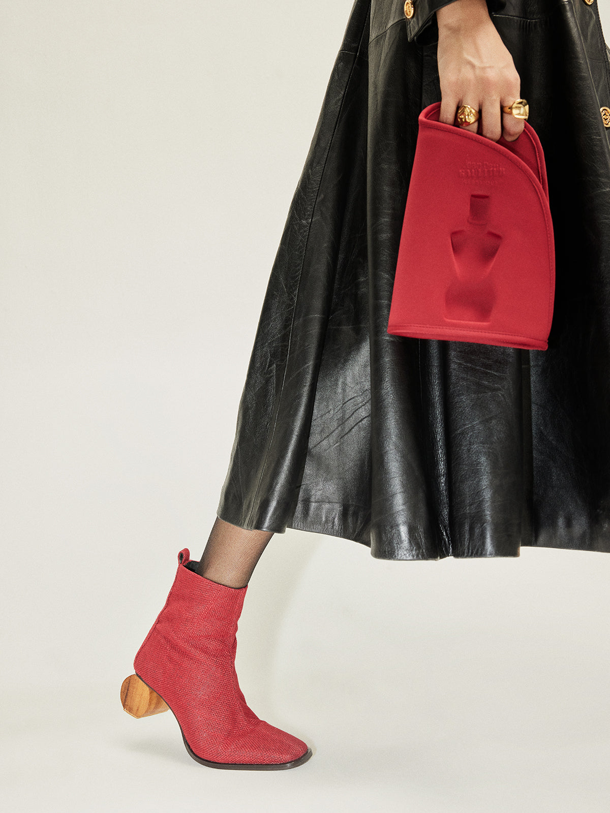 Blood Red Humble Jute & Wooden Circular Heel Ankle Boot