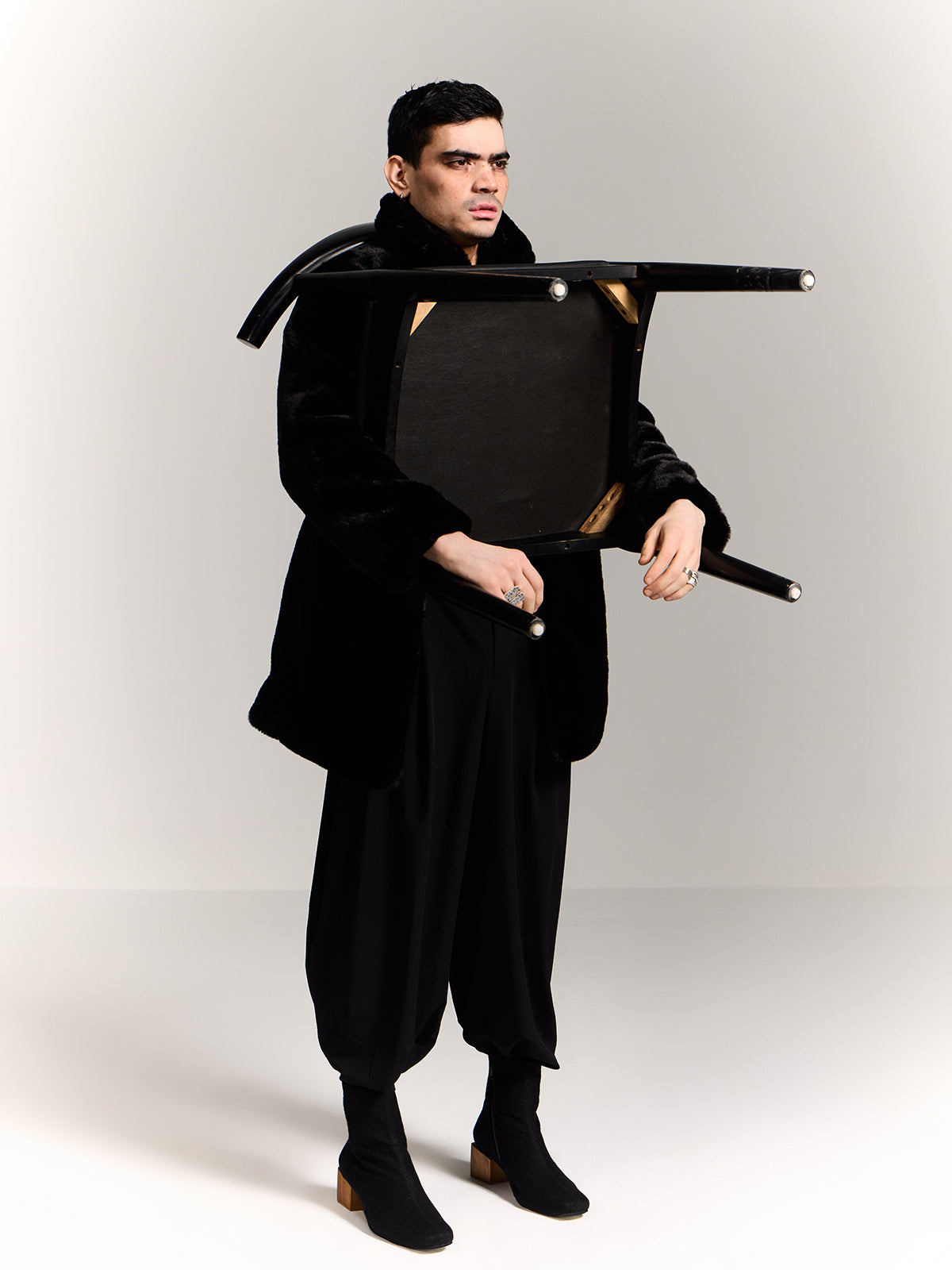 Onyx Black Plant Leather & Wooden Block Heel Ankle Boots