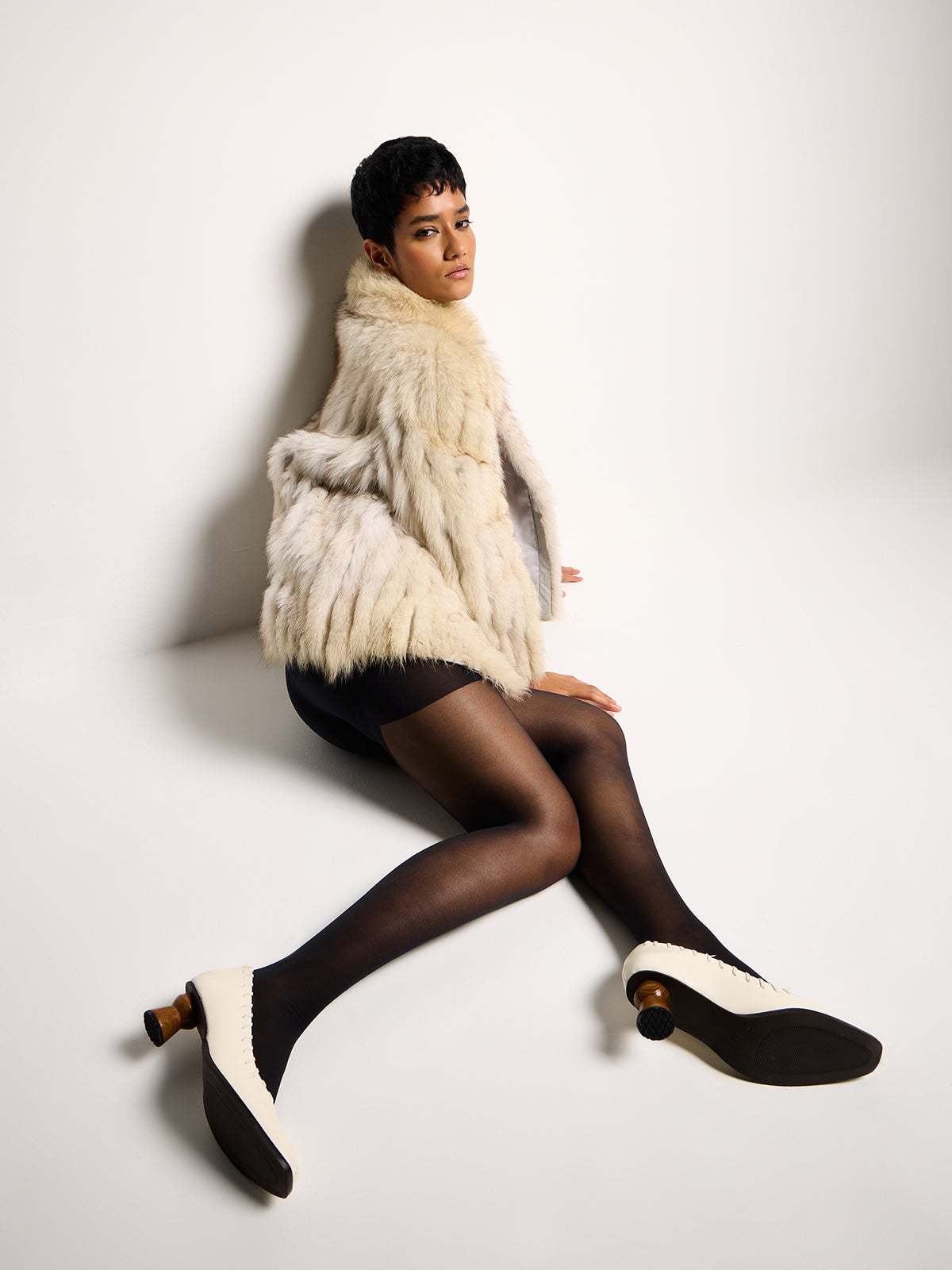 White Vegan Leather & Teak Loafer