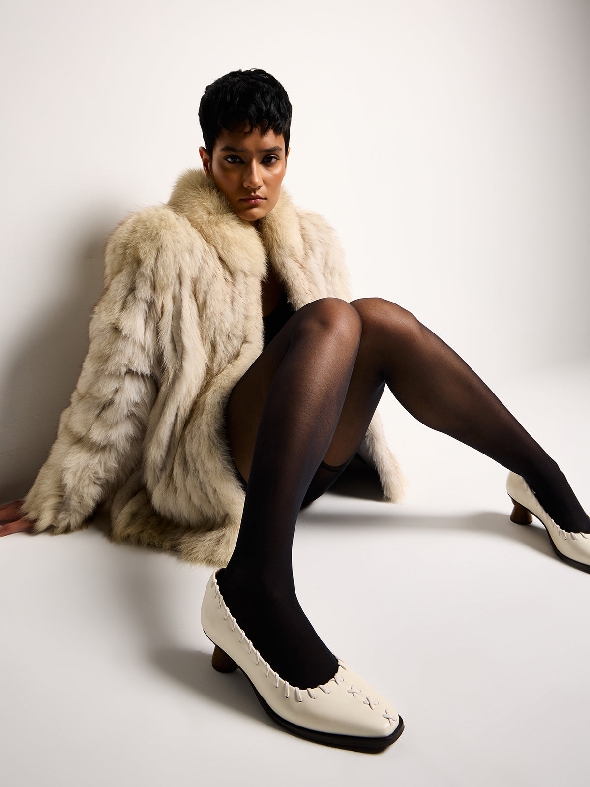 White Vegan Leather & Teak Loafer