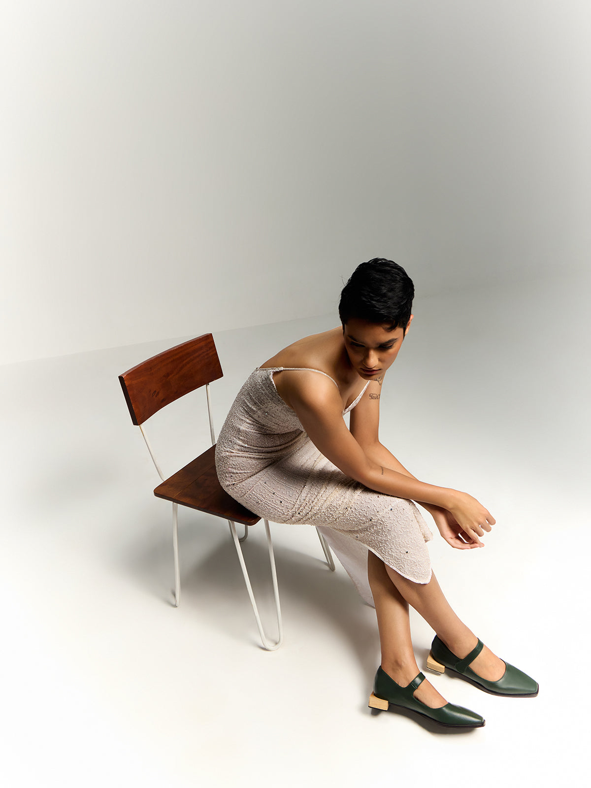 Olive Green Plant Leather & Wooden Box Heel