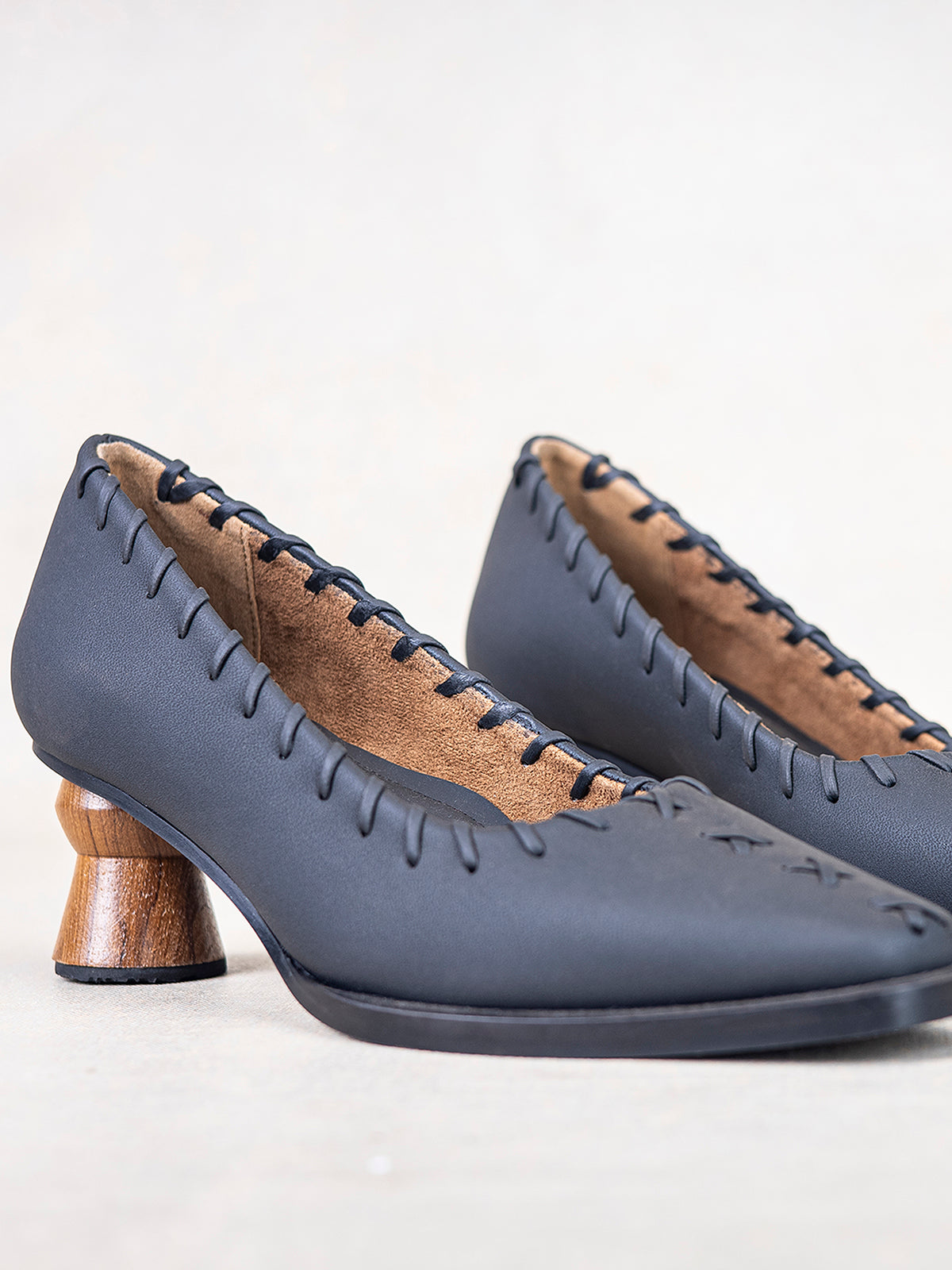 Black Plant Leather & Teak Loafer