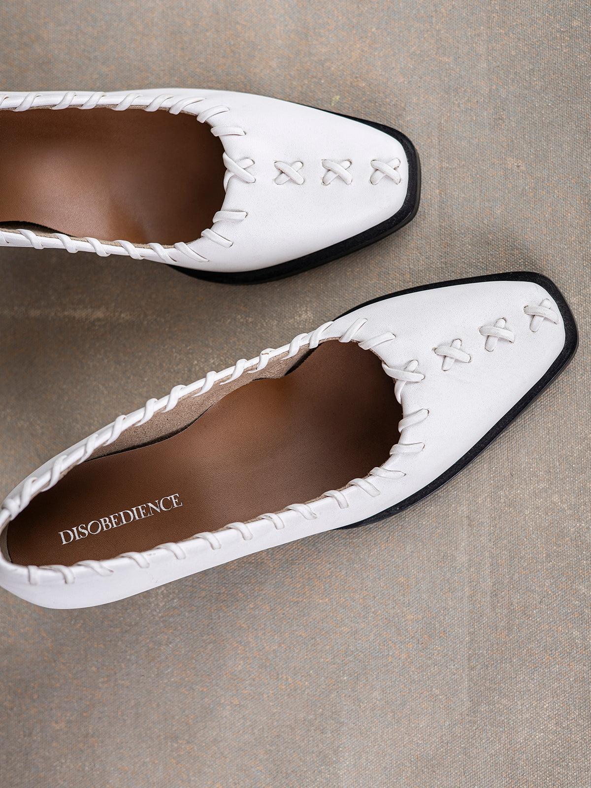 White Vegan Leather & Teak Loafer