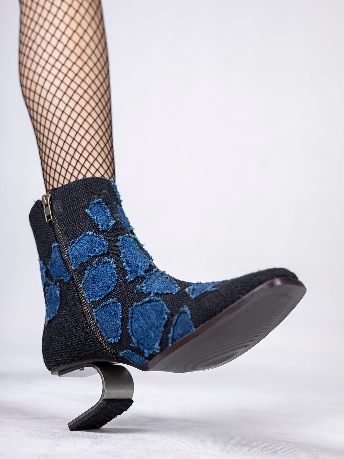 Black & Blue Humble Jute and Stainless Steel Ankle Boots