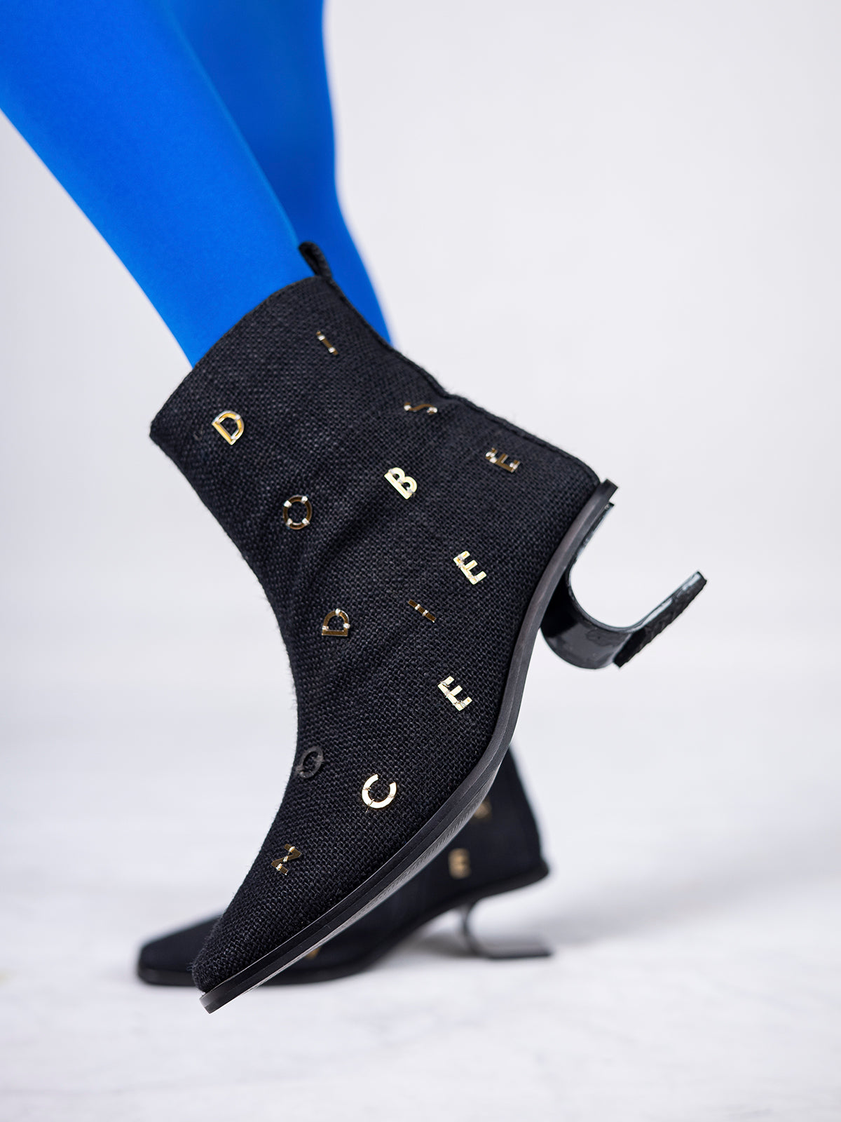 Black Humble Jute and Stainless Steel Ankle Boots