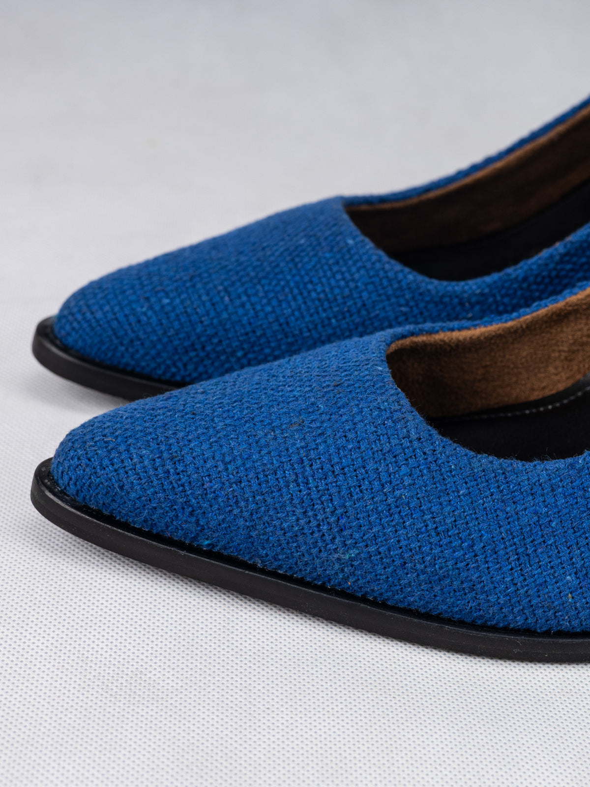 Electric Blue Handwoven Cotton & Steel Crescent Heel Pumps