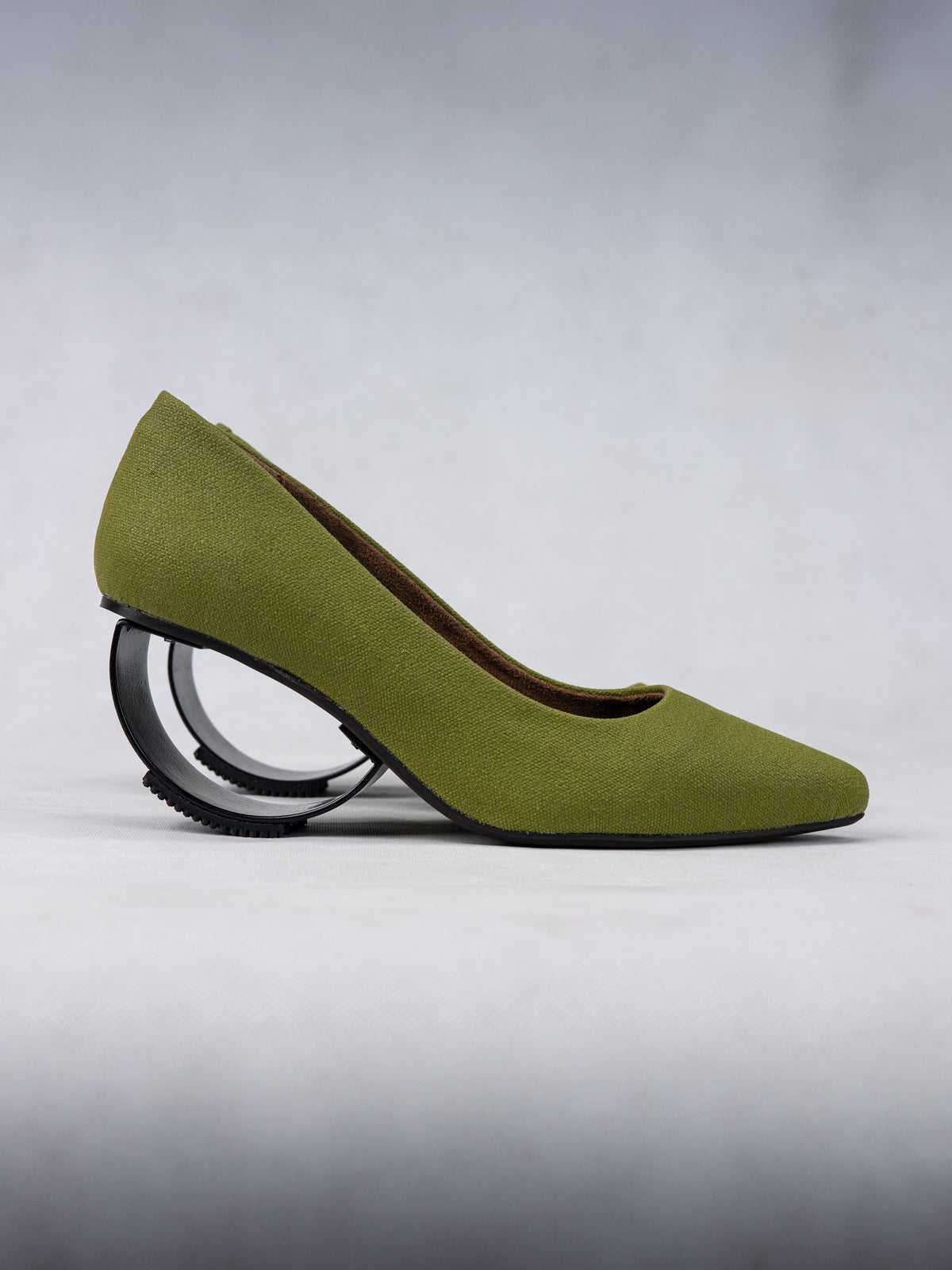 Lime Green Plant Leather & Steel Crescent Heel Pumps