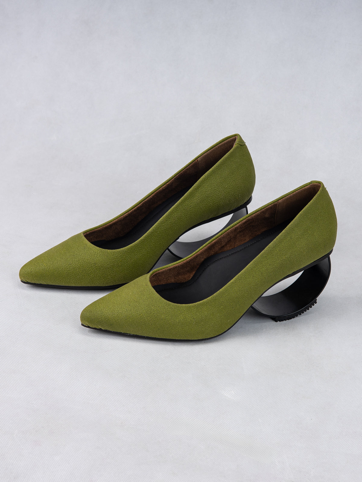 Lime Green Plant Leather & Steel Crescent Heel Pumps
