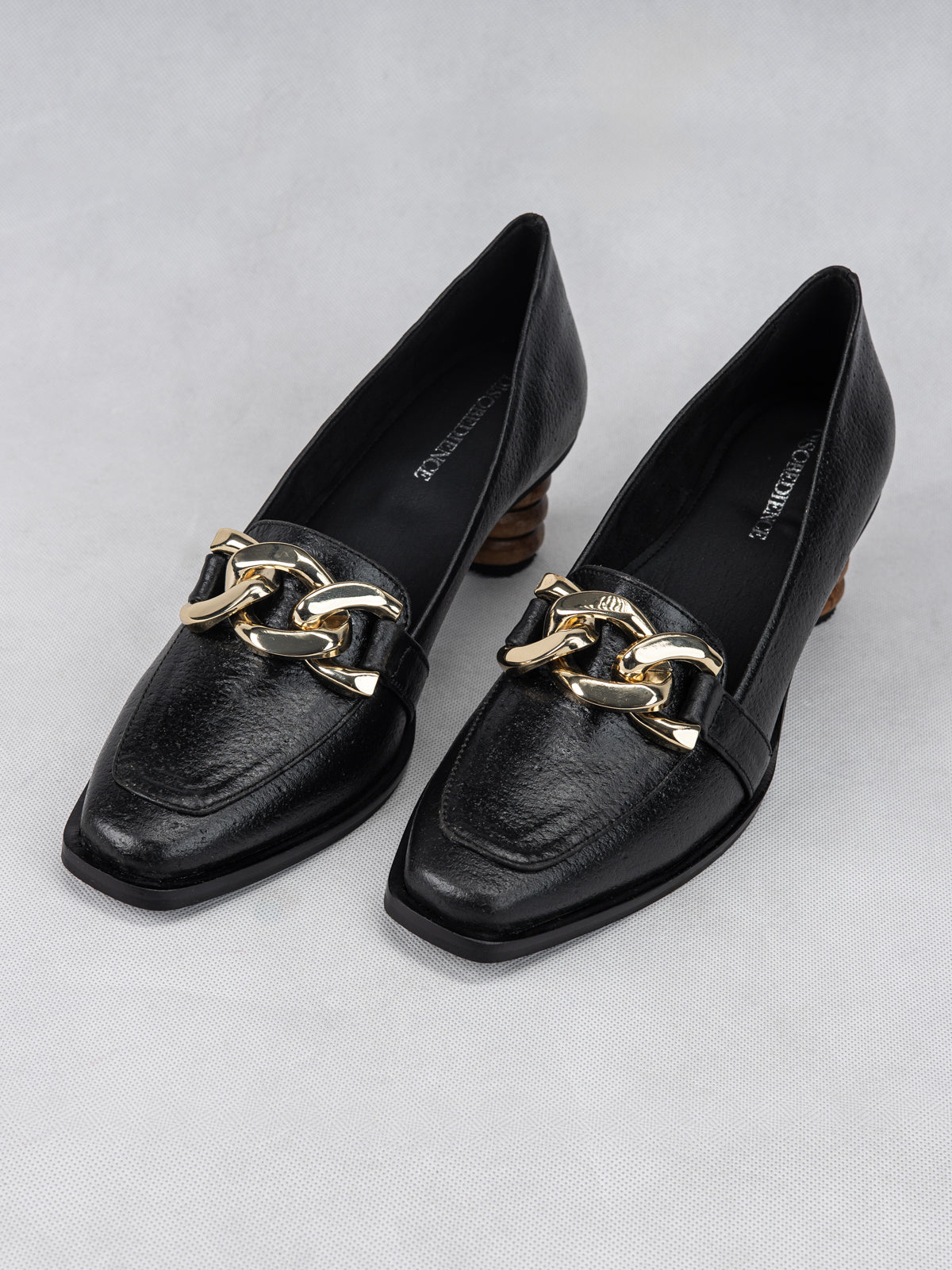 Midnight Black Plant Leather & Teak Wood Loafers