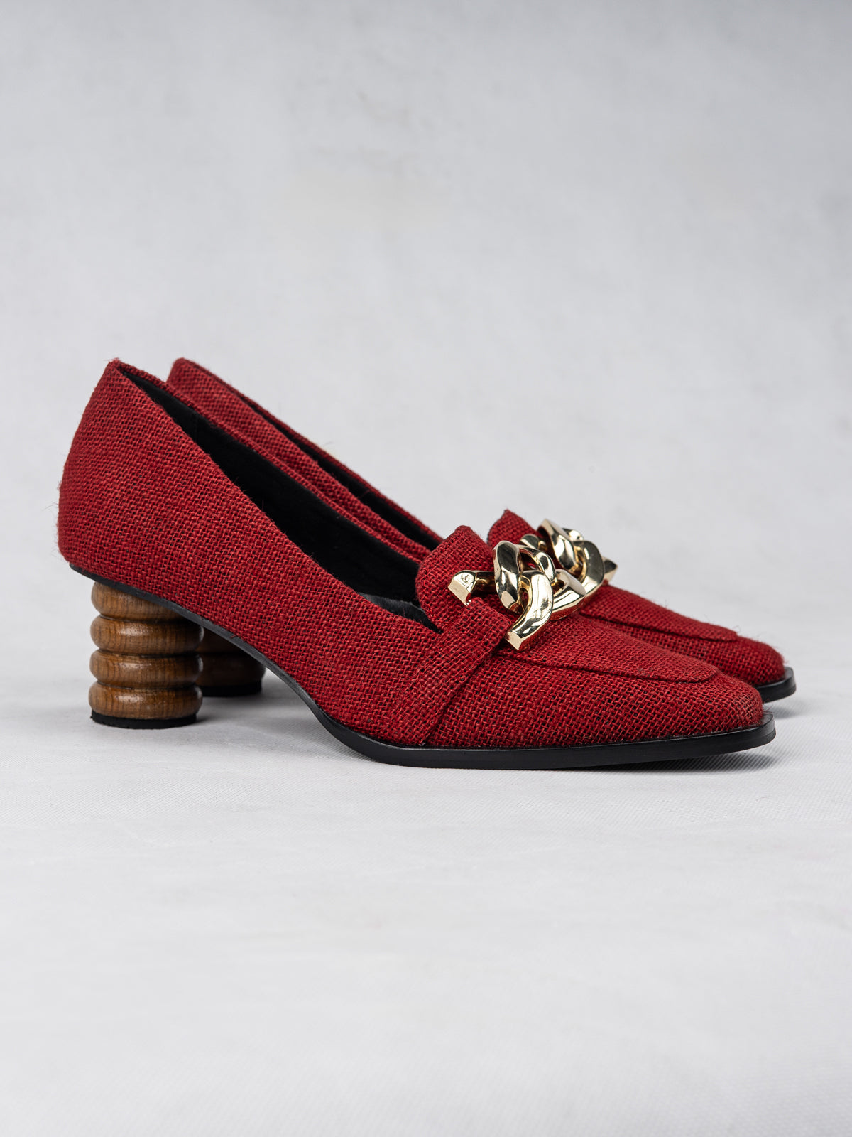 Rebellion Red Jute & Teak Wood Loafers