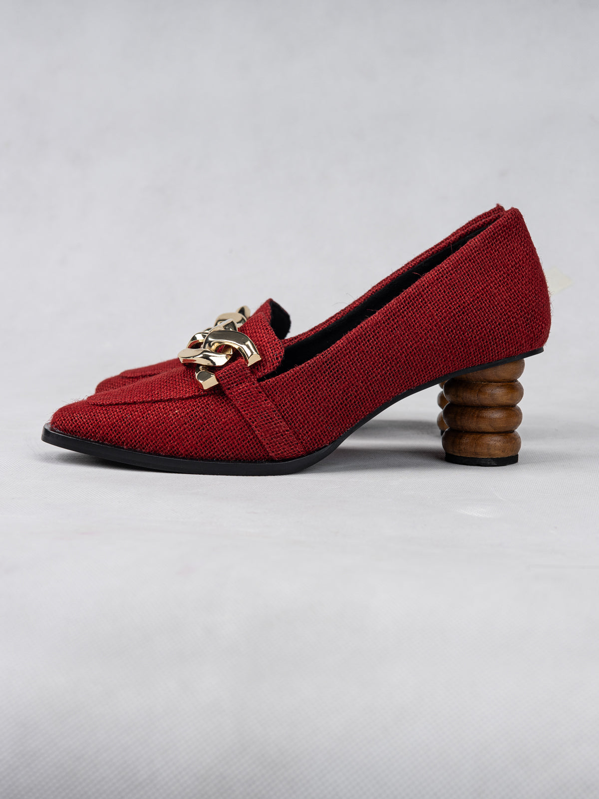 Rebellion Red Jute & Teak Wood Loafers