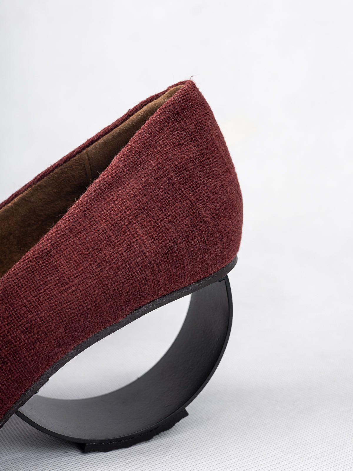 Deep Maroon Organic Cotton & Steel Crescent Heel Pumps