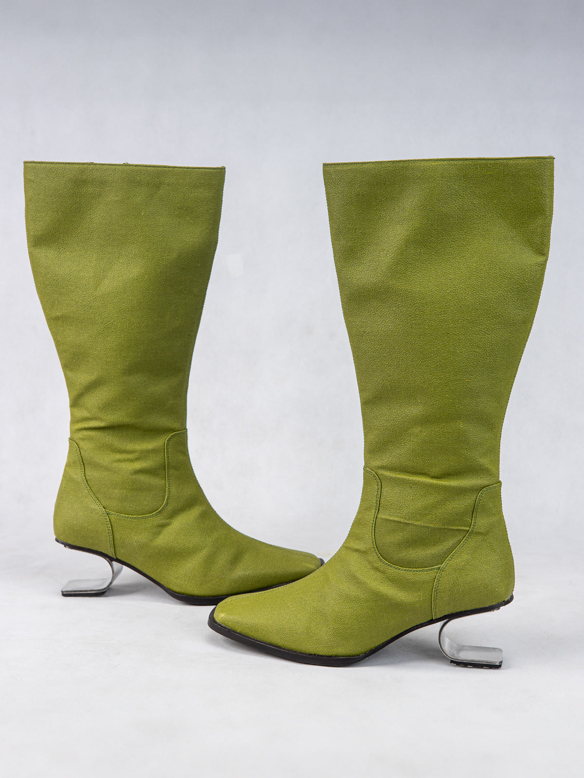 Lime Green Plant Leather and Stainless Steel Knee Boots
