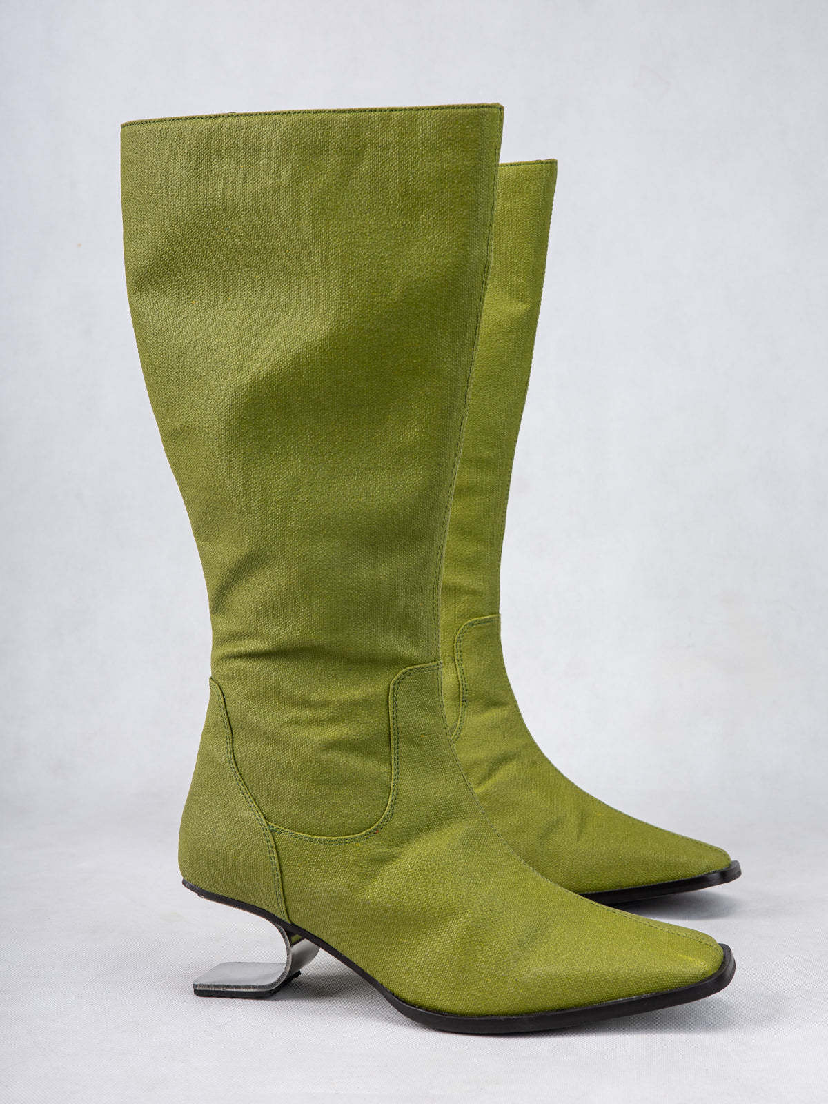 Lime Green Plant Leather and Stainless Steel Knee Boots