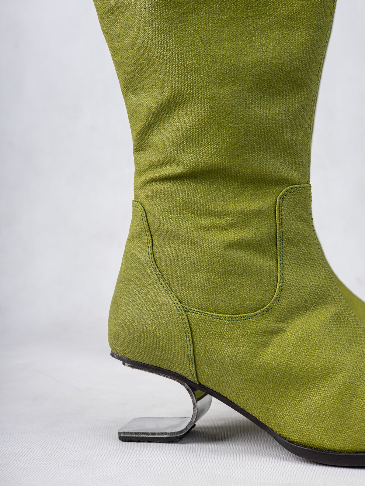 Lime Green Plant Leather and Stainless Steel Knee Boots