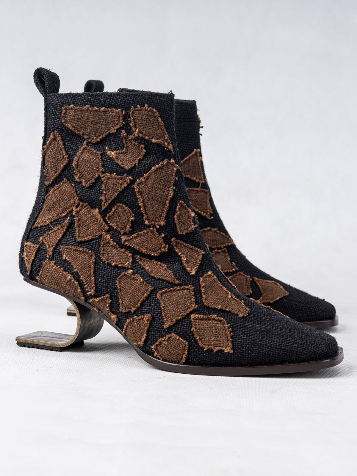 Black & Brown Humble Jute and Stainless Steel Ankle Boots