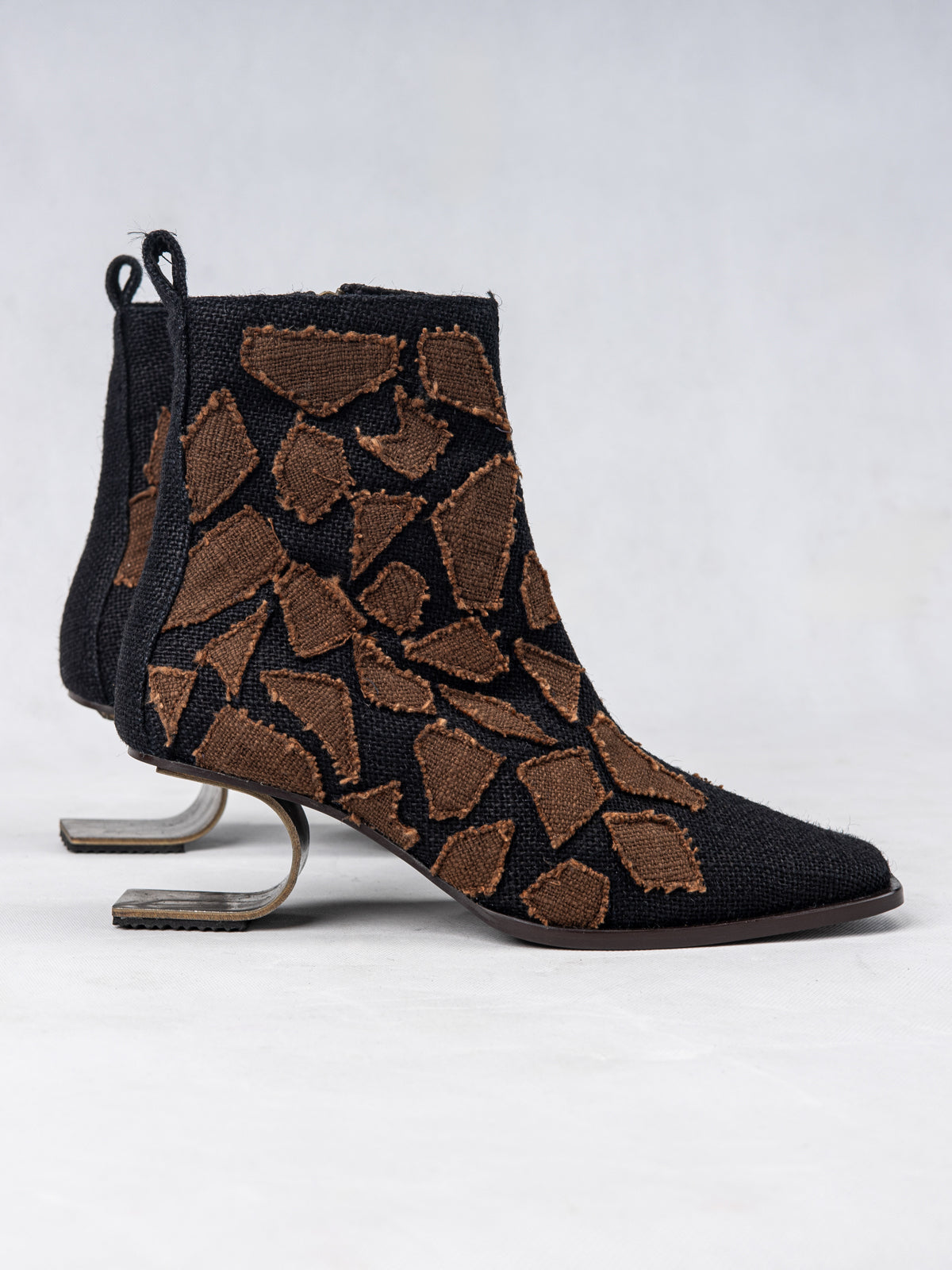 Black & Brown Humble Jute and Stainless Steel Ankle Boots