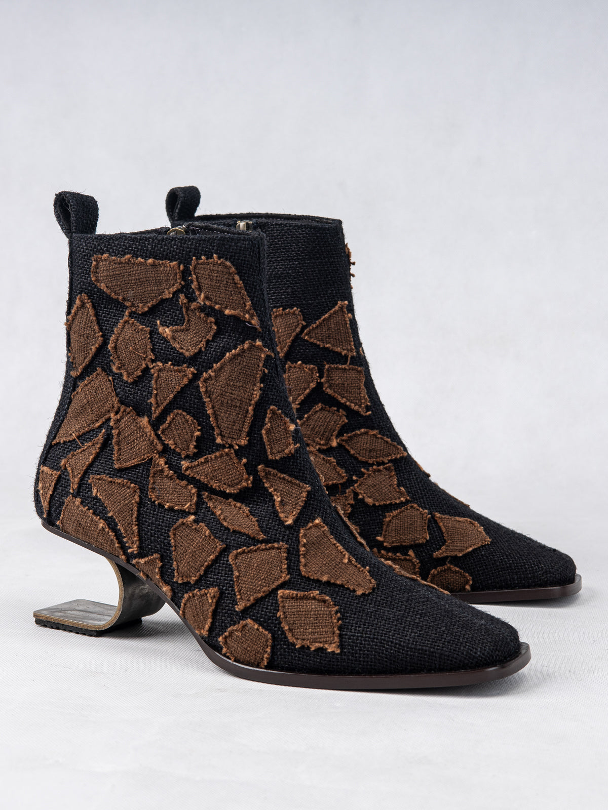 Black & Brown Humble Jute and Stainless Steel Ankle Boots