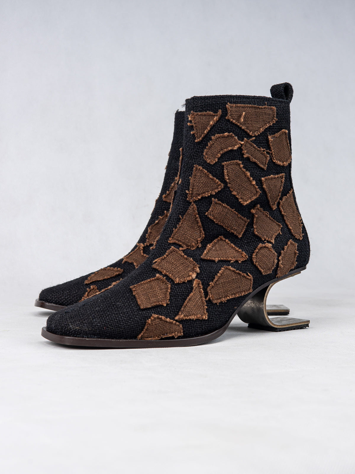 Black & Brown Humble Jute and Stainless Steel Ankle Boots