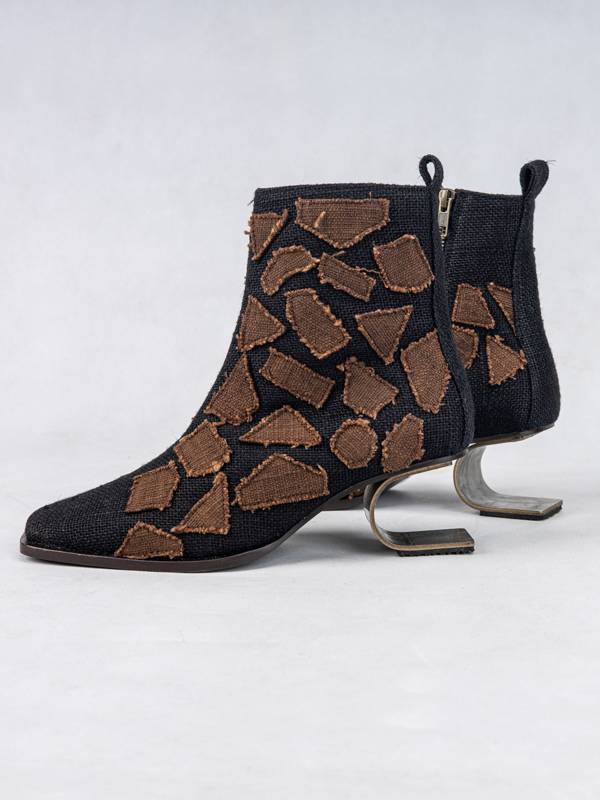 Black & Brown Humble Jute and Stainless Steel Ankle Boots