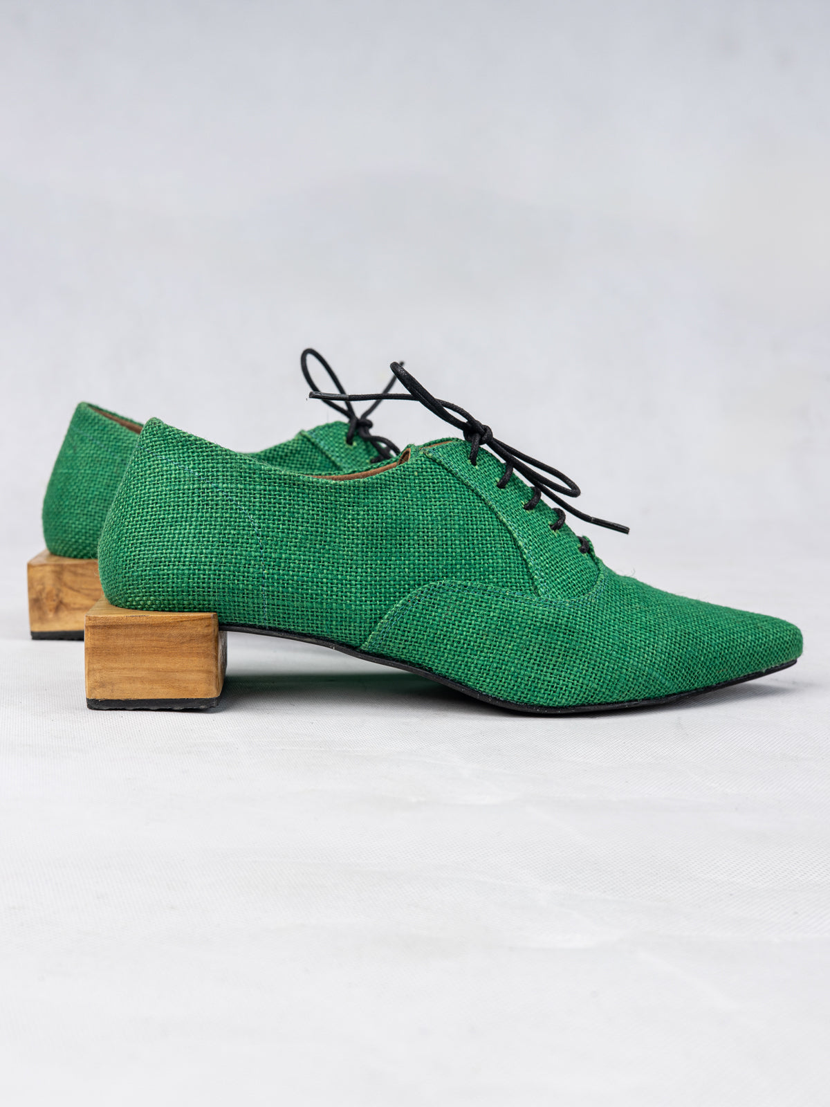 Forest Green Humble Jute & Wooden Box Heeled Oxfords