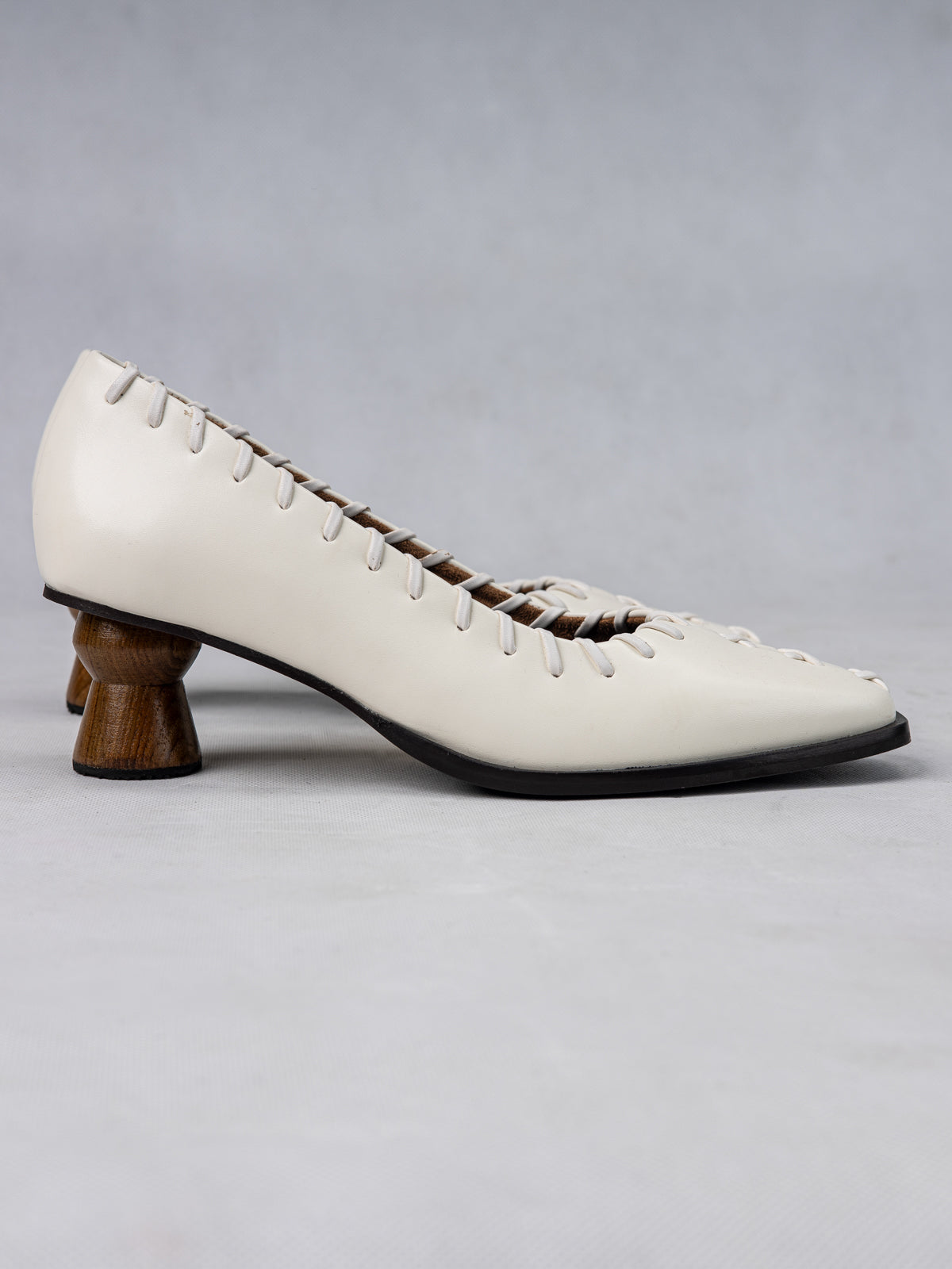 White Vegan Leather & Teak Loafer