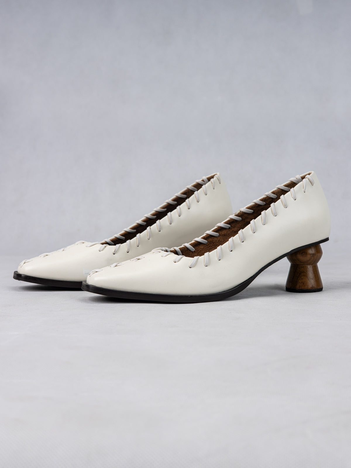 White Vegan Leather & Teak Loafer