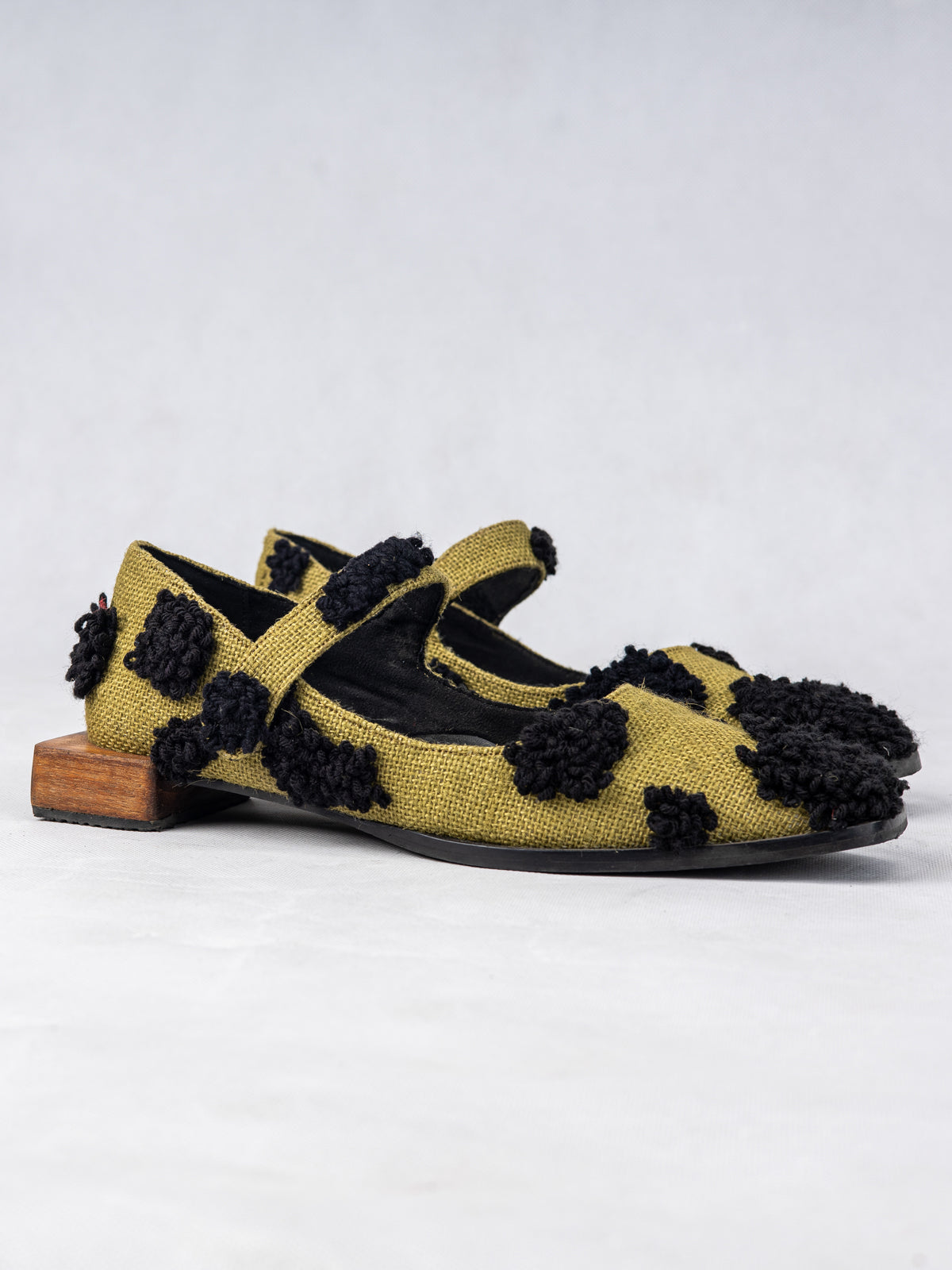 Dry Grass Green Humble Jute & Wooden Low Box Heel Flats