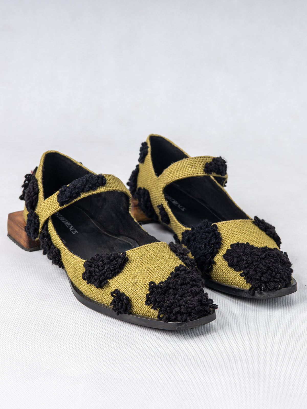 Dry Grass Green Humble Jute & Wooden Low Box Heel Flats