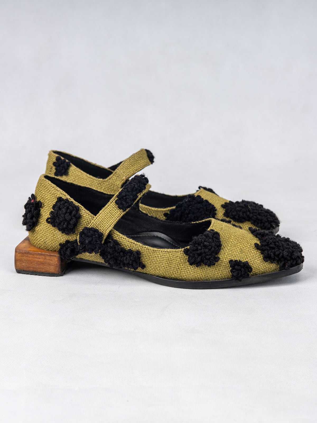 Dry Grass Green Humble Jute & Wooden Low Box Heel Flats