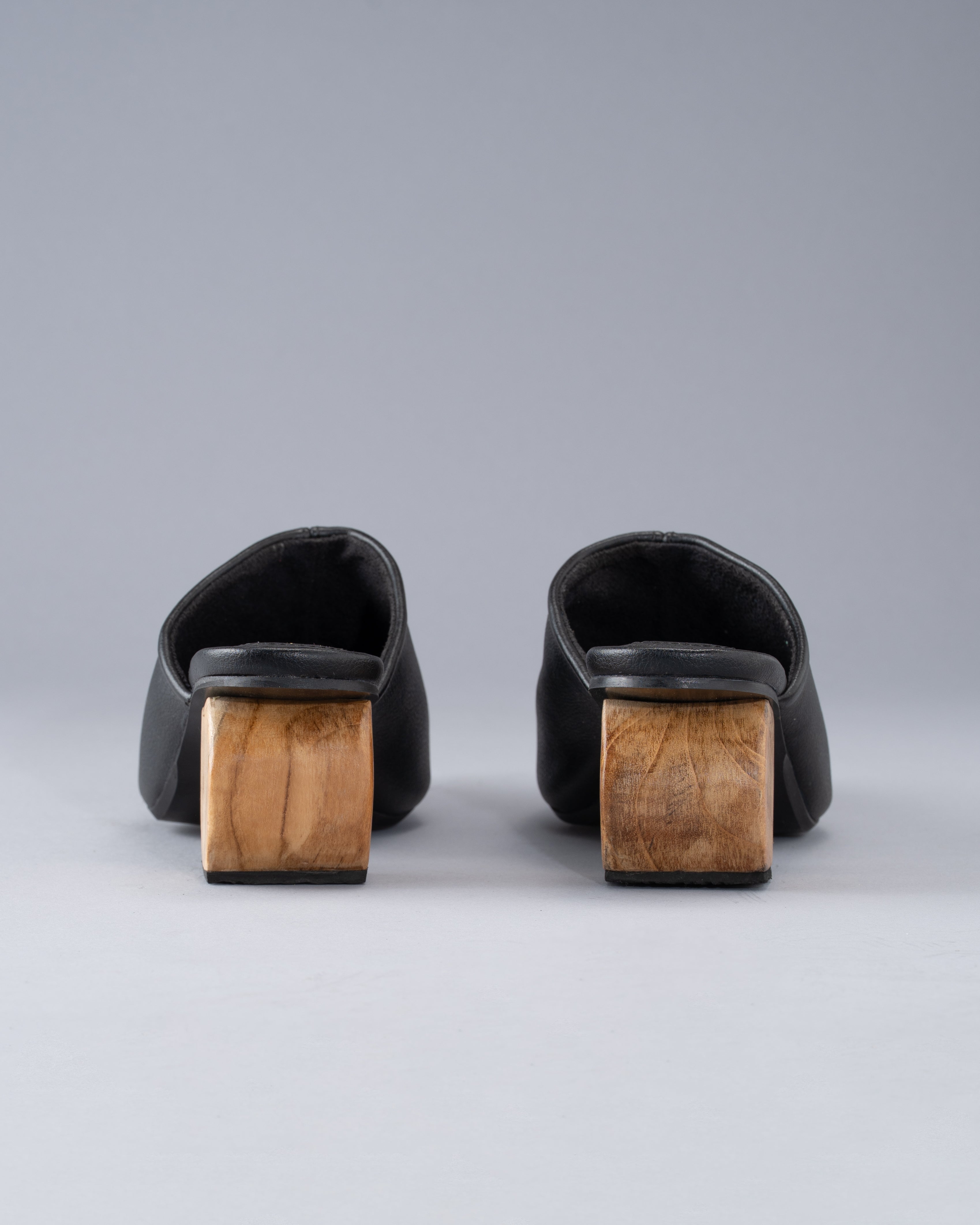 Black Mule with Circular Wood Heel