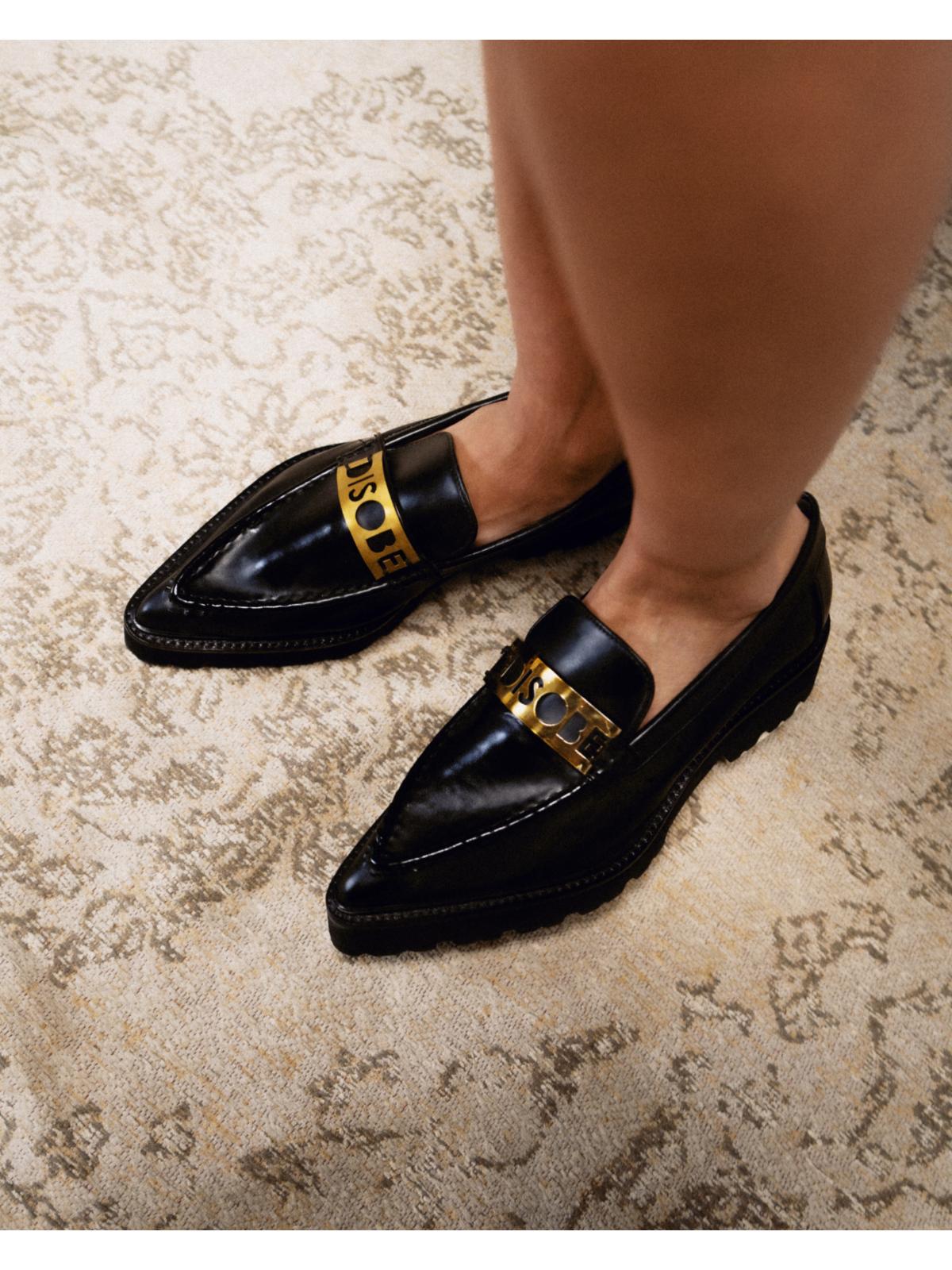 Midnight Black Penny Loafer with Brass Engraving Detail