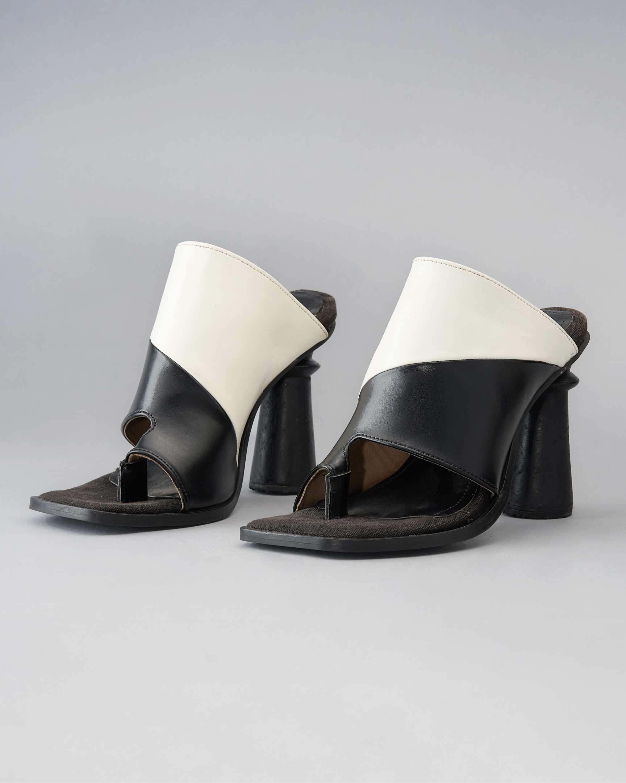 Open-Toe Mule with Hand Painted Architectural Wooden Heel