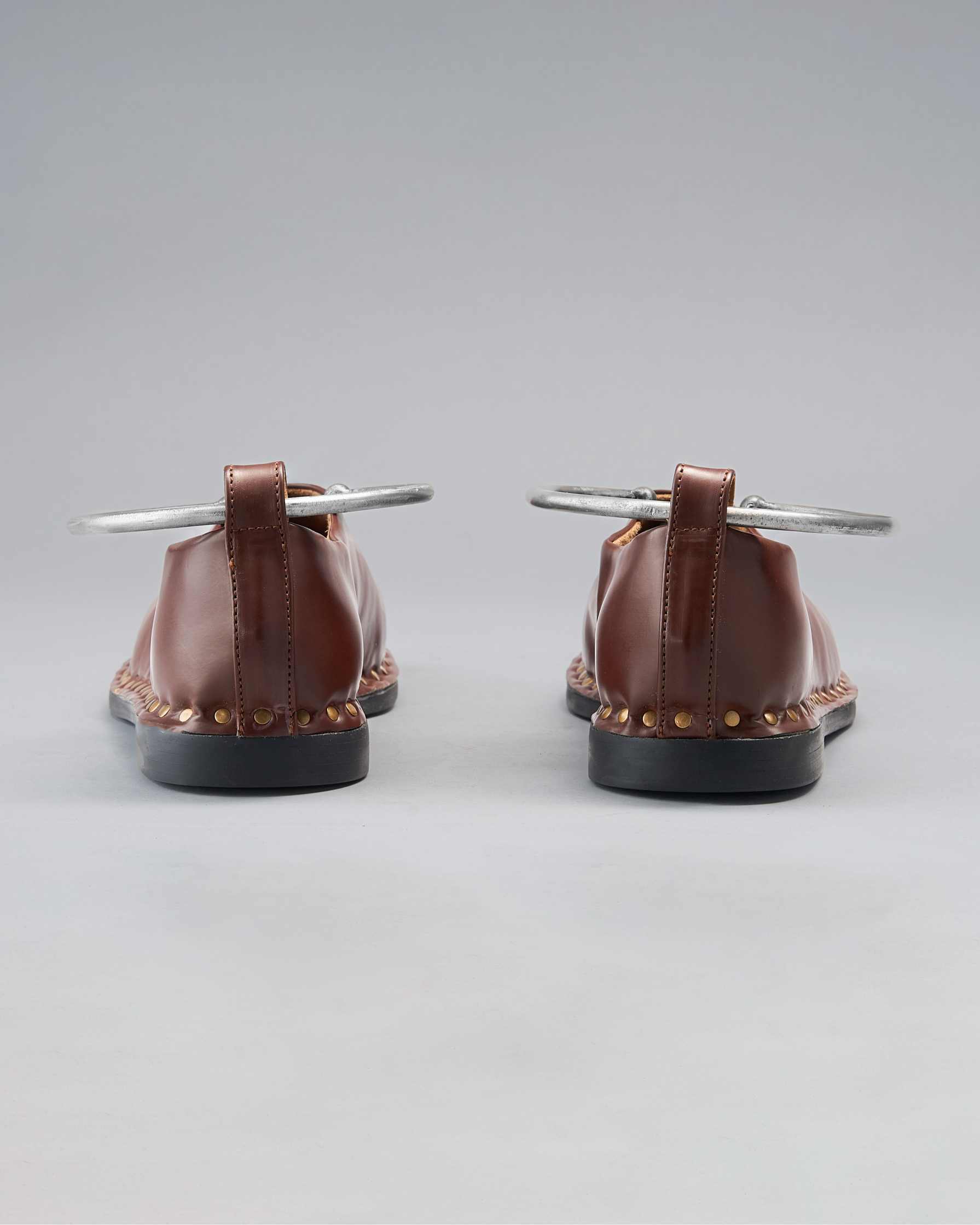 Cocoa-Brown Vegan Leather Gladiator Flats Defined by a Circular Ankle Hold