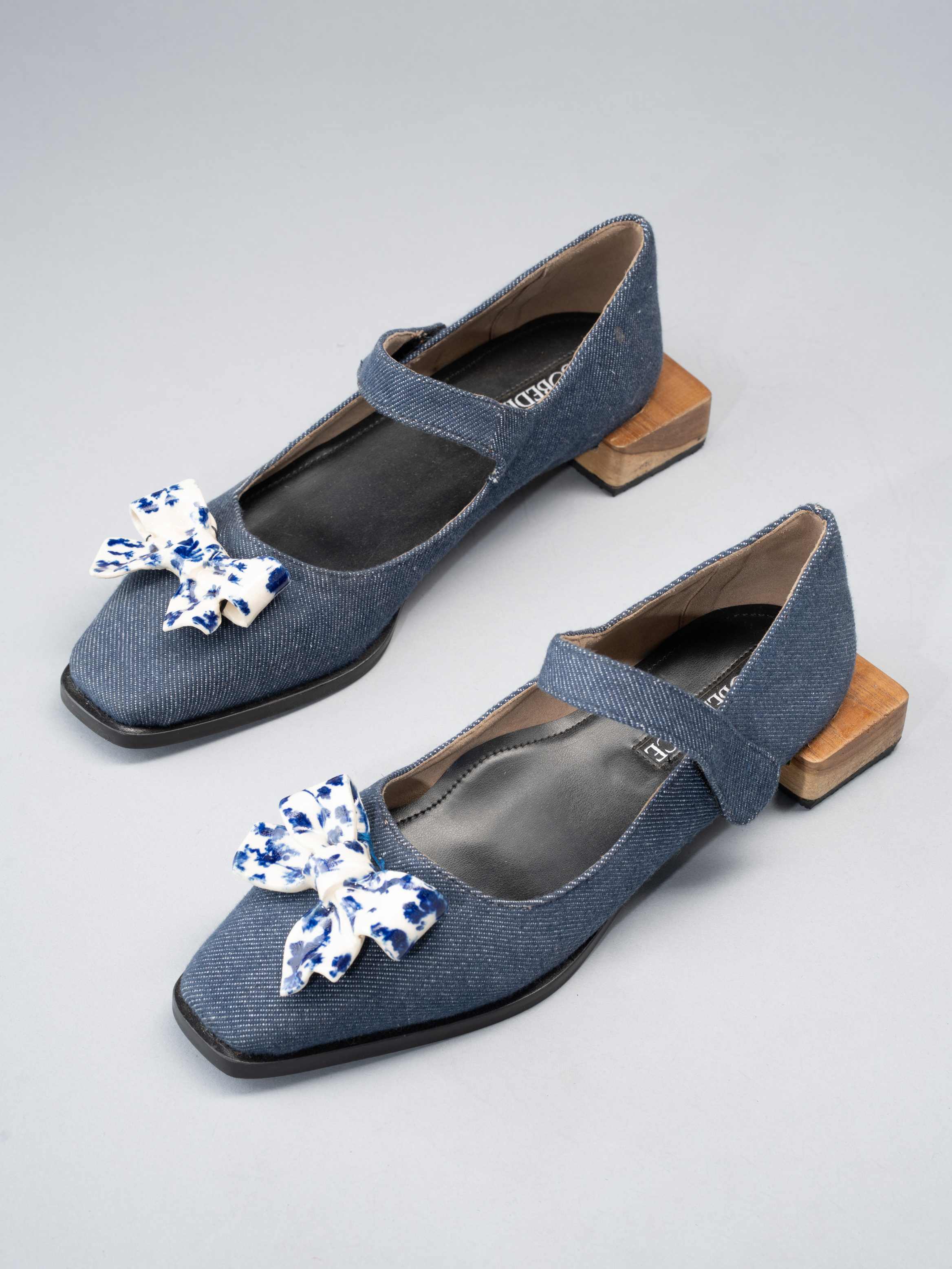 Handwoven Denim Shoe Crafted from Recycled Cotton, & Hand-Made Ceramic Bow