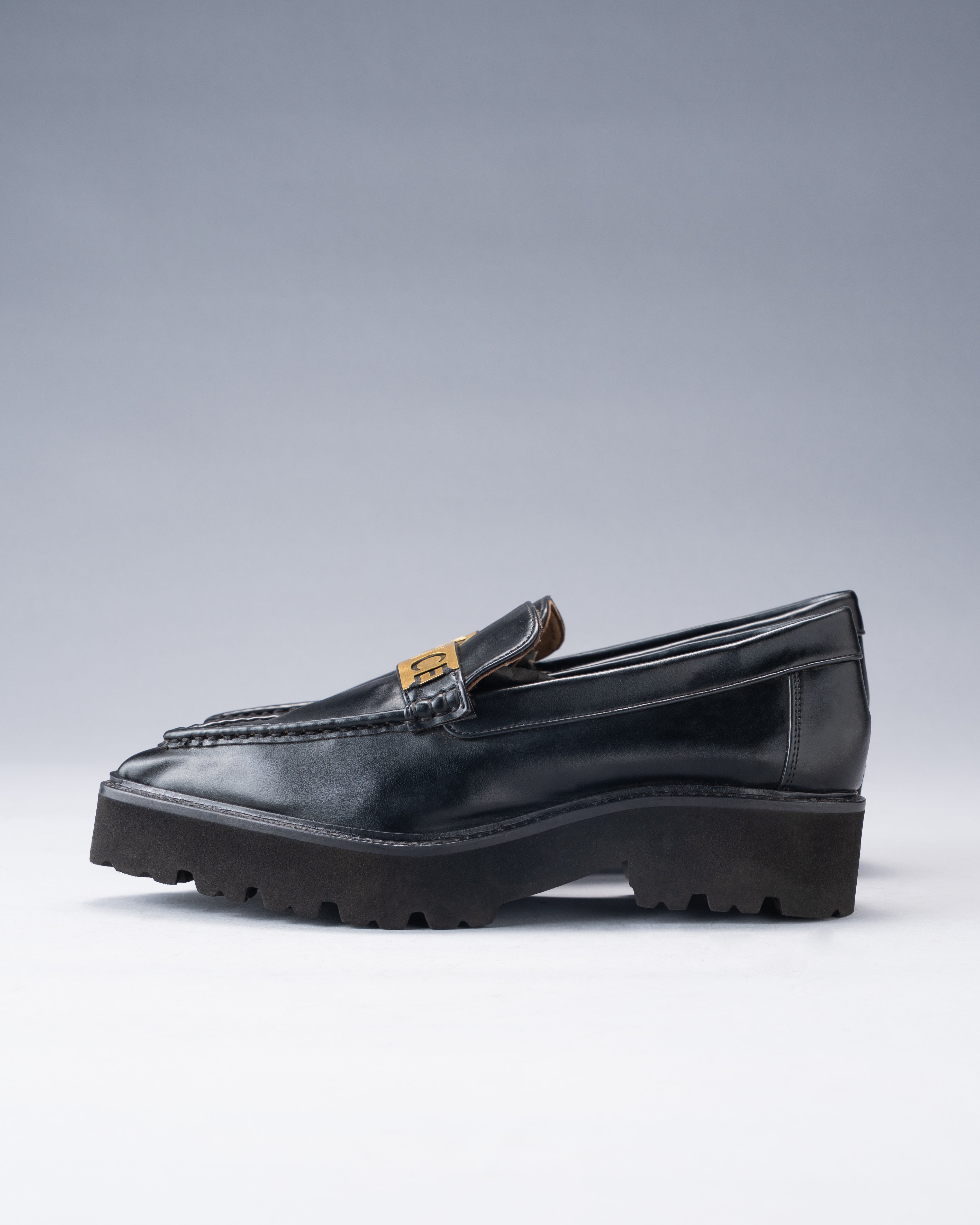 Midnight Black Penny Loafer with Brass Engraving Detail