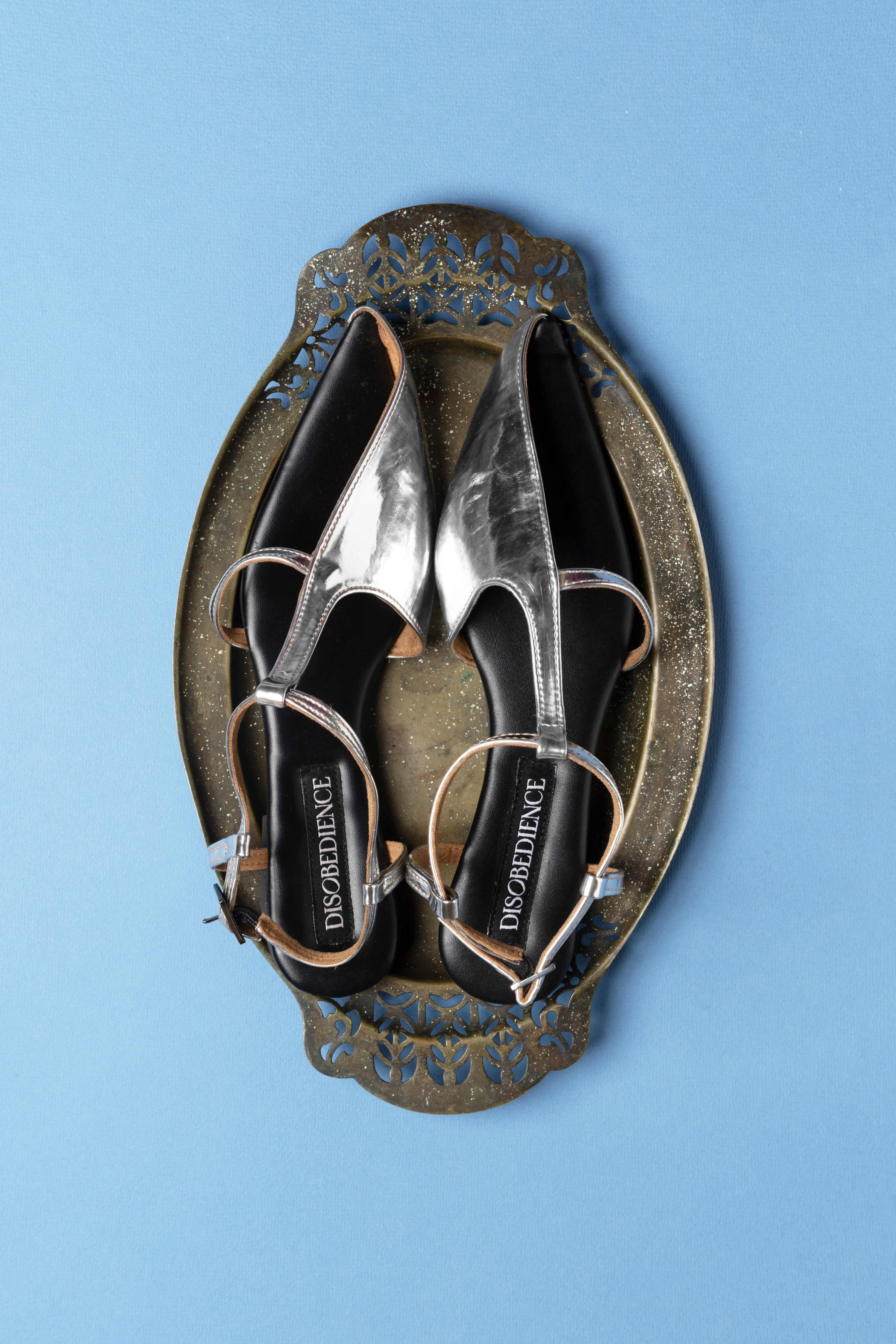 Aura Metallic T-bar Flats Silver