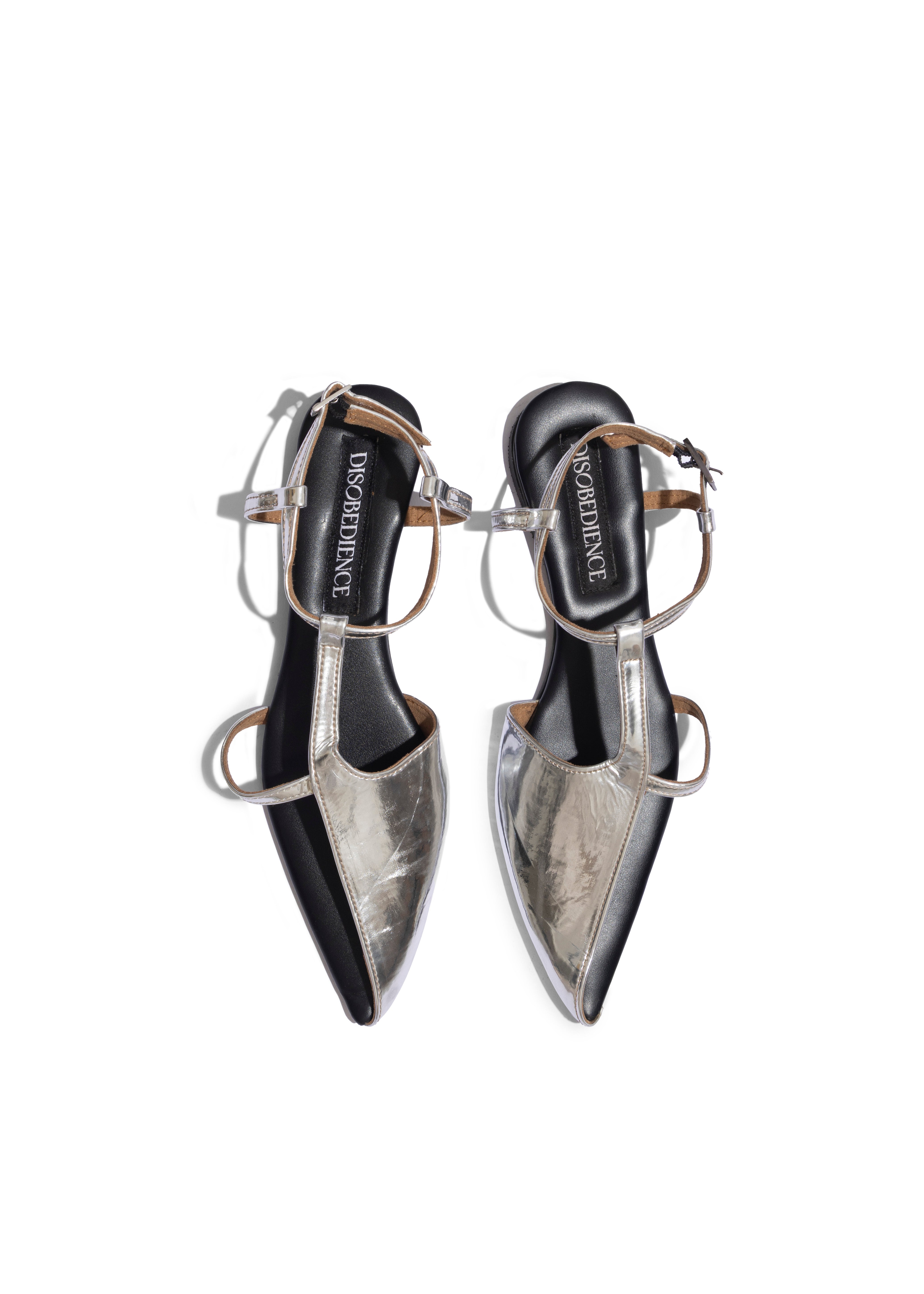 Aura Metallic T-bar Flats Silver