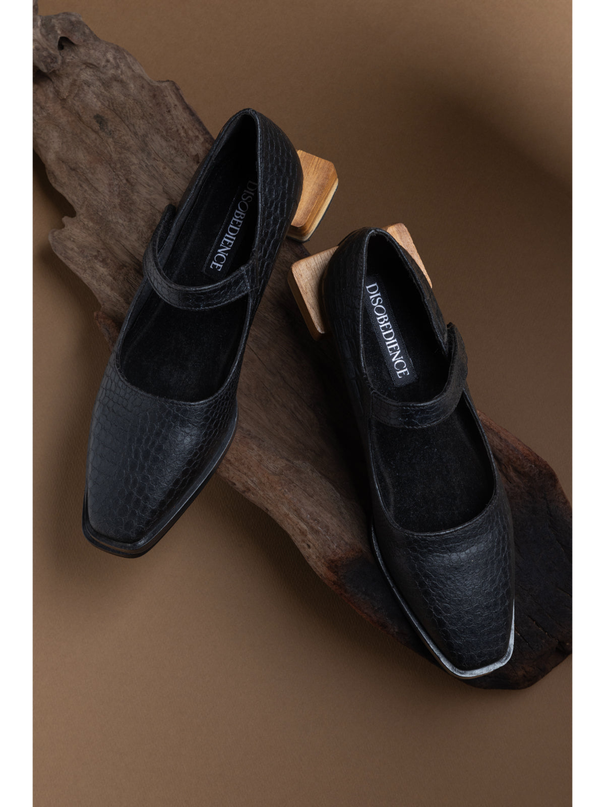 Black Plant Leather & Wooden Box Heel