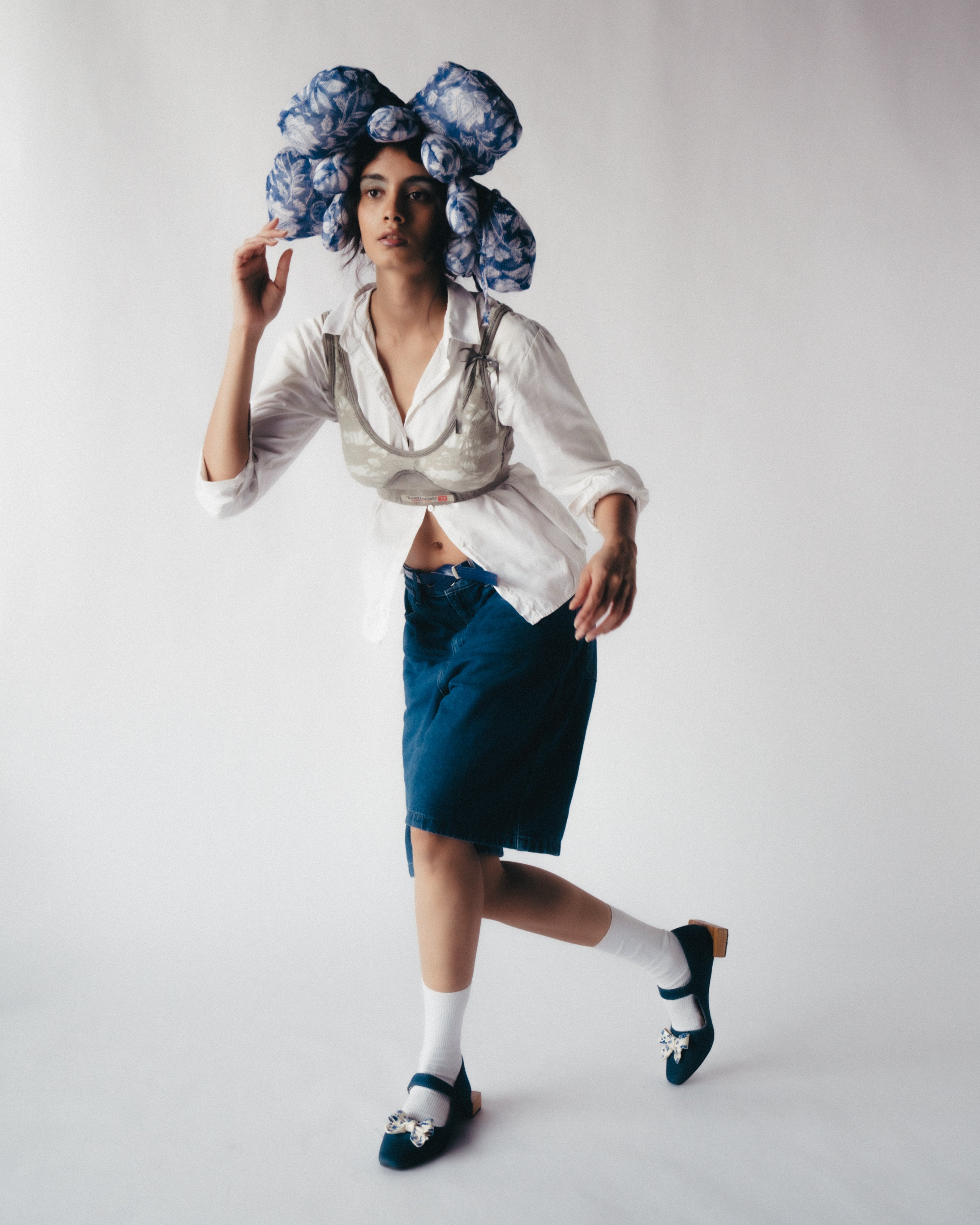 Handwoven Denim Shoe Crafted from Recycled Cotton, & Hand-Made Ceramic Bow