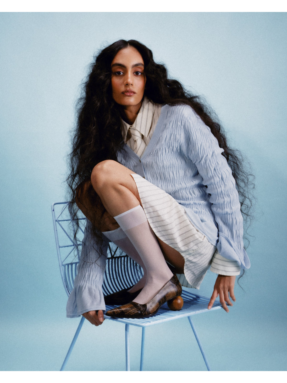 Plaid Pumps in Spherical Wooden Heel