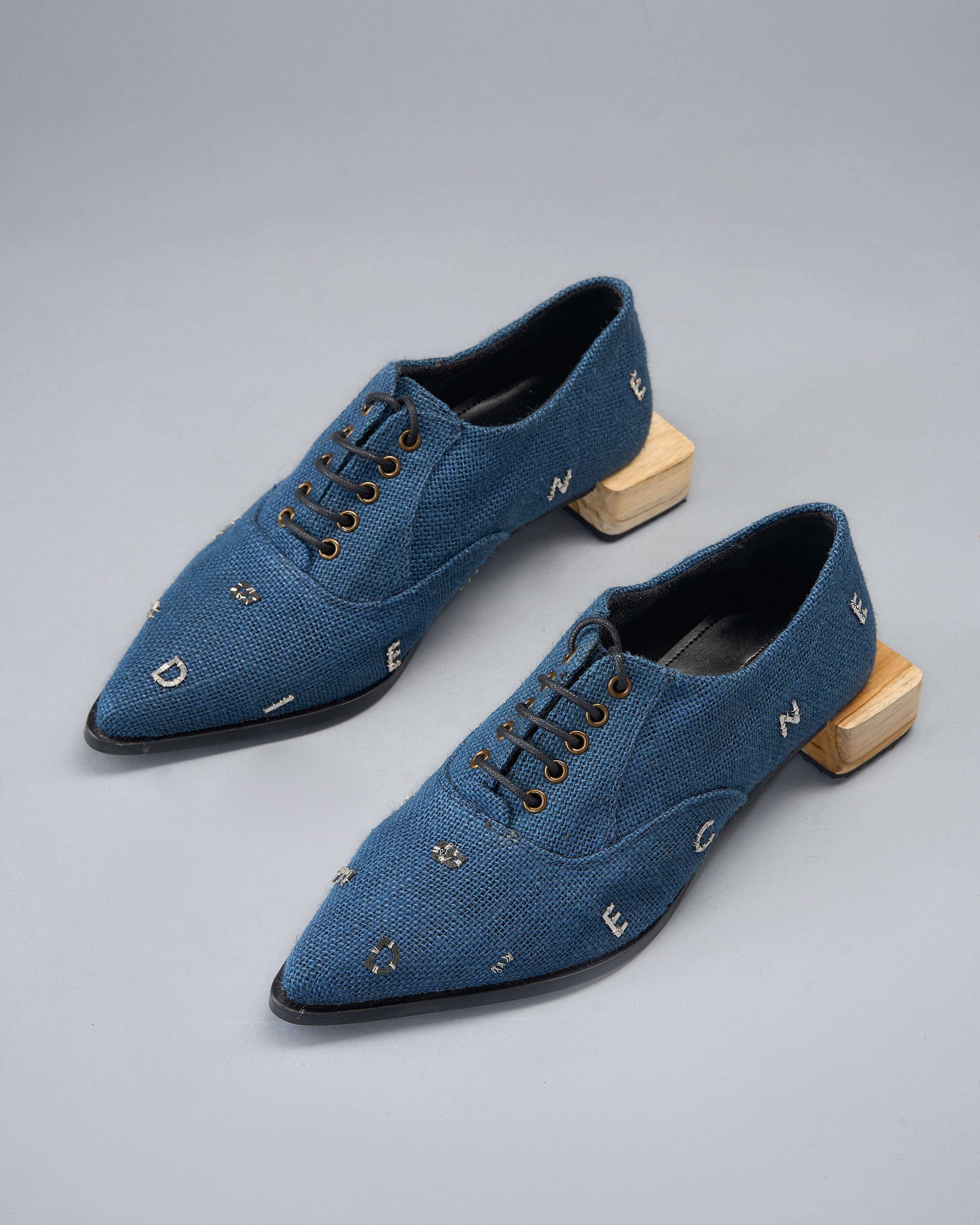 Jute Lace-Up Shoe, With Laser-Cut Brass Letters